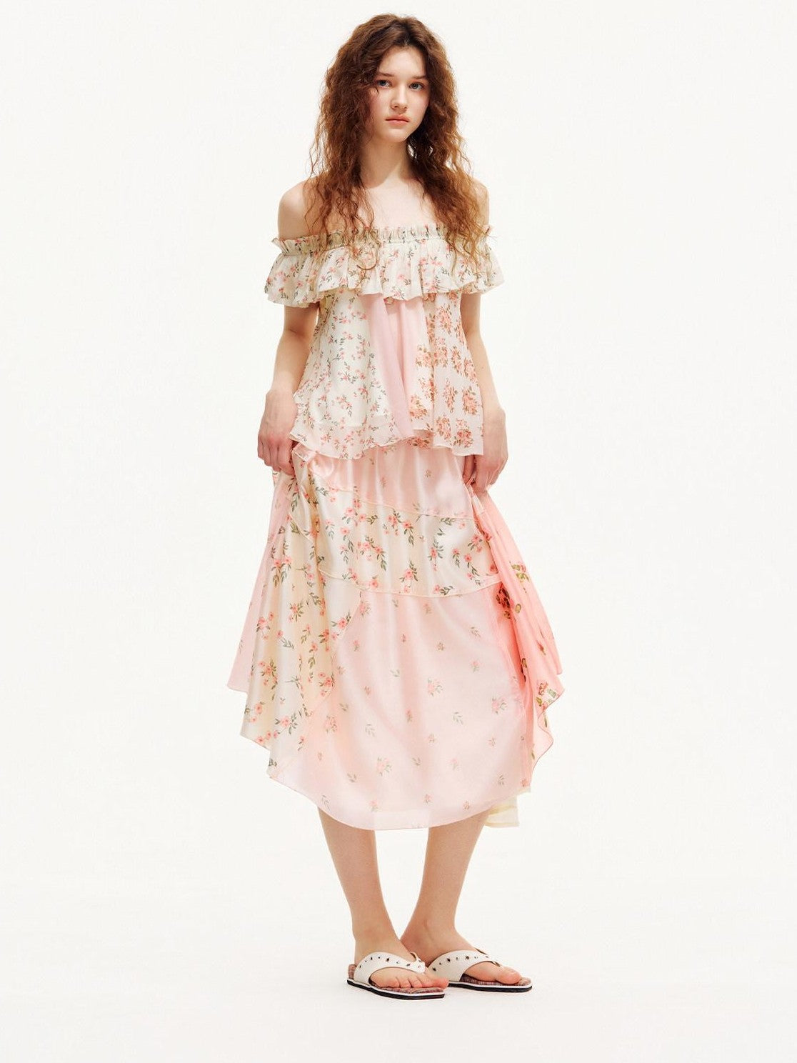 OuttheBlue Pink Patchwork Floral Print A Line Women&