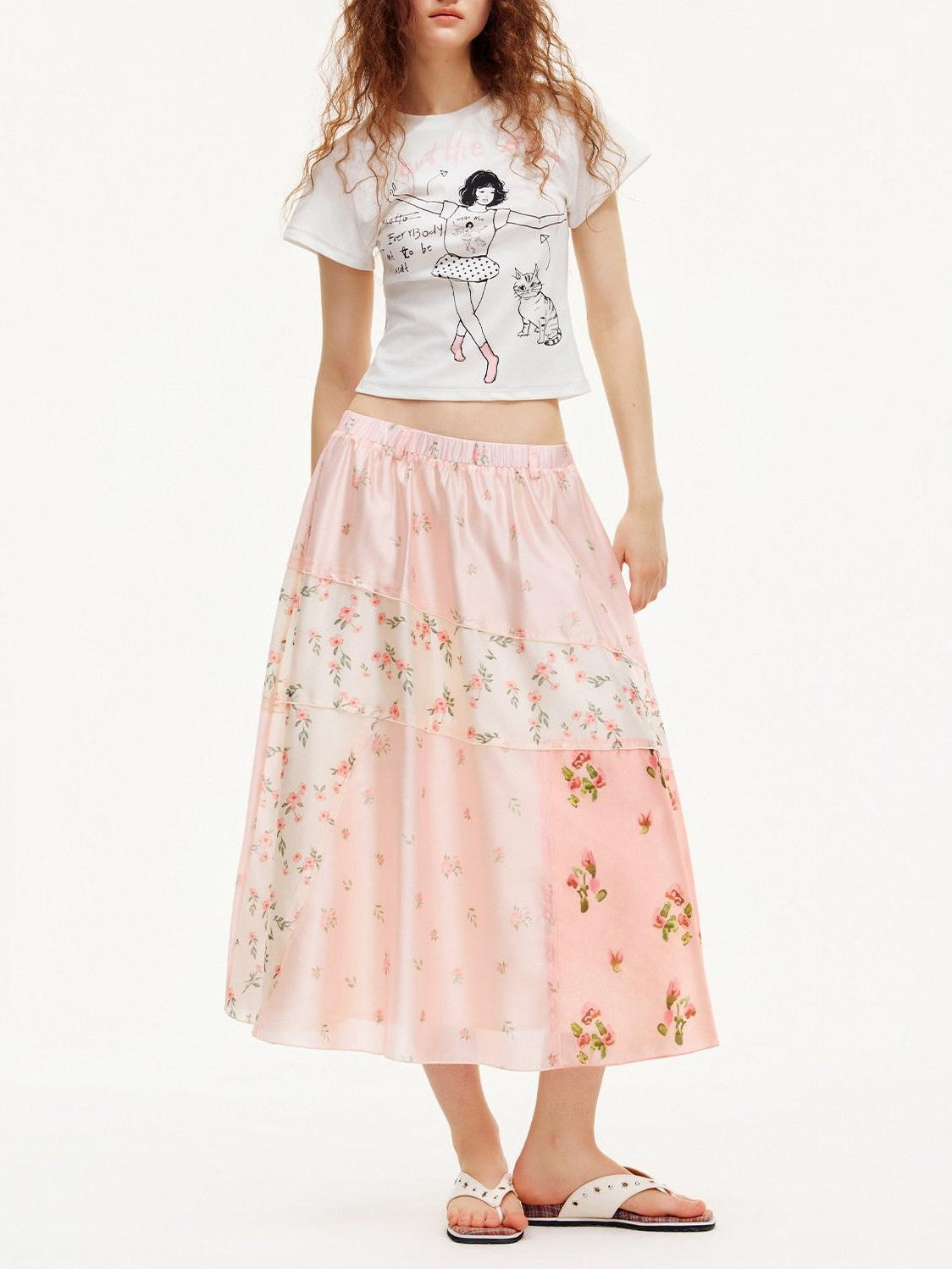 OuttheBlue Pink Patchwork Floral Print A Line Women&