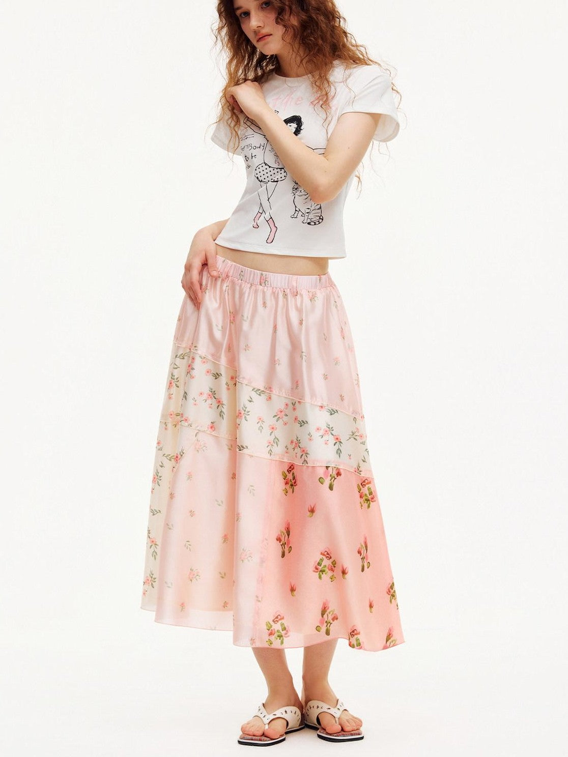 OuttheBlue Pink Patchwork Floral Print A Line Women&