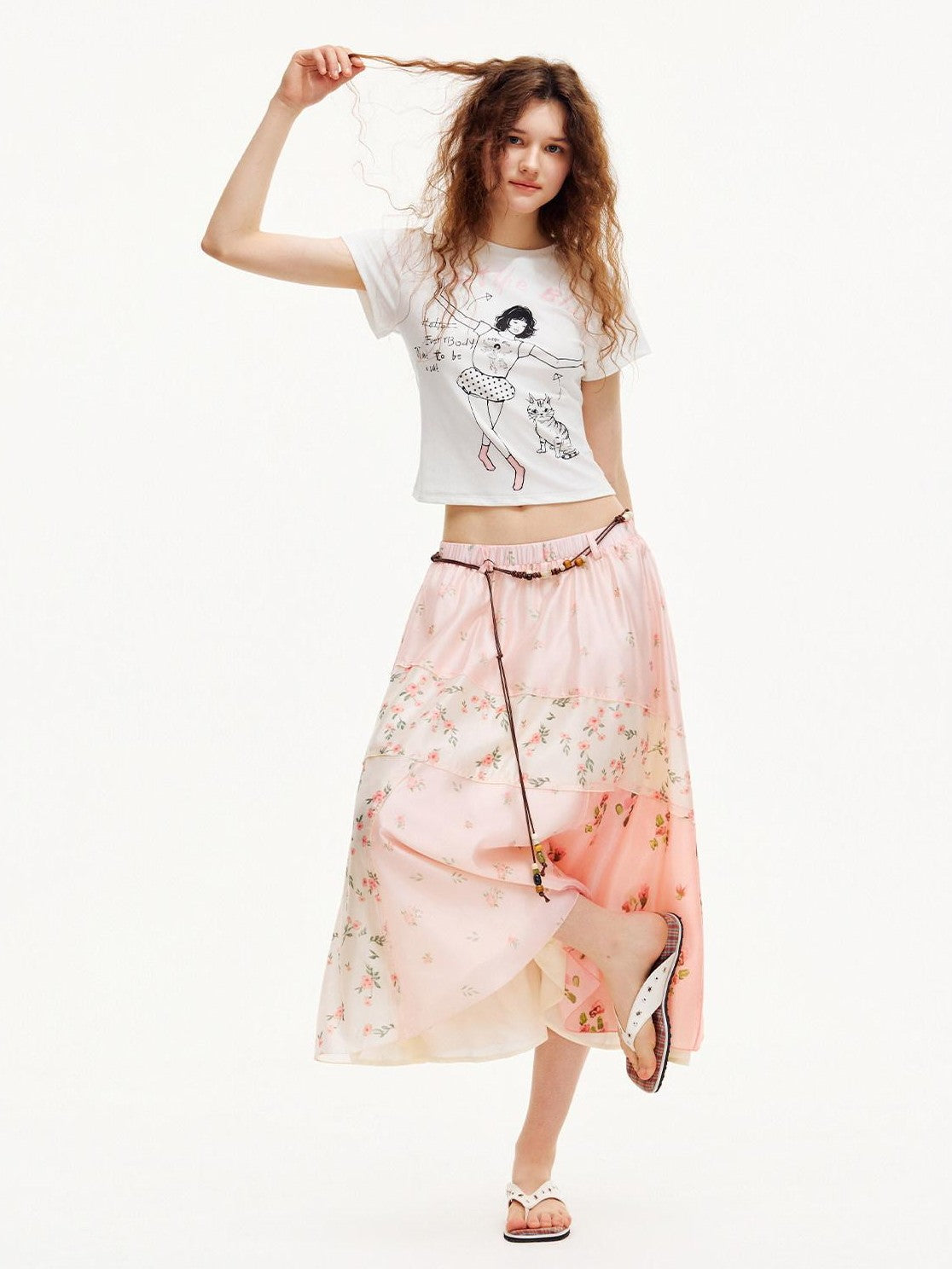 OuttheBlue Pink Patchwork Floral Print A Line Women&