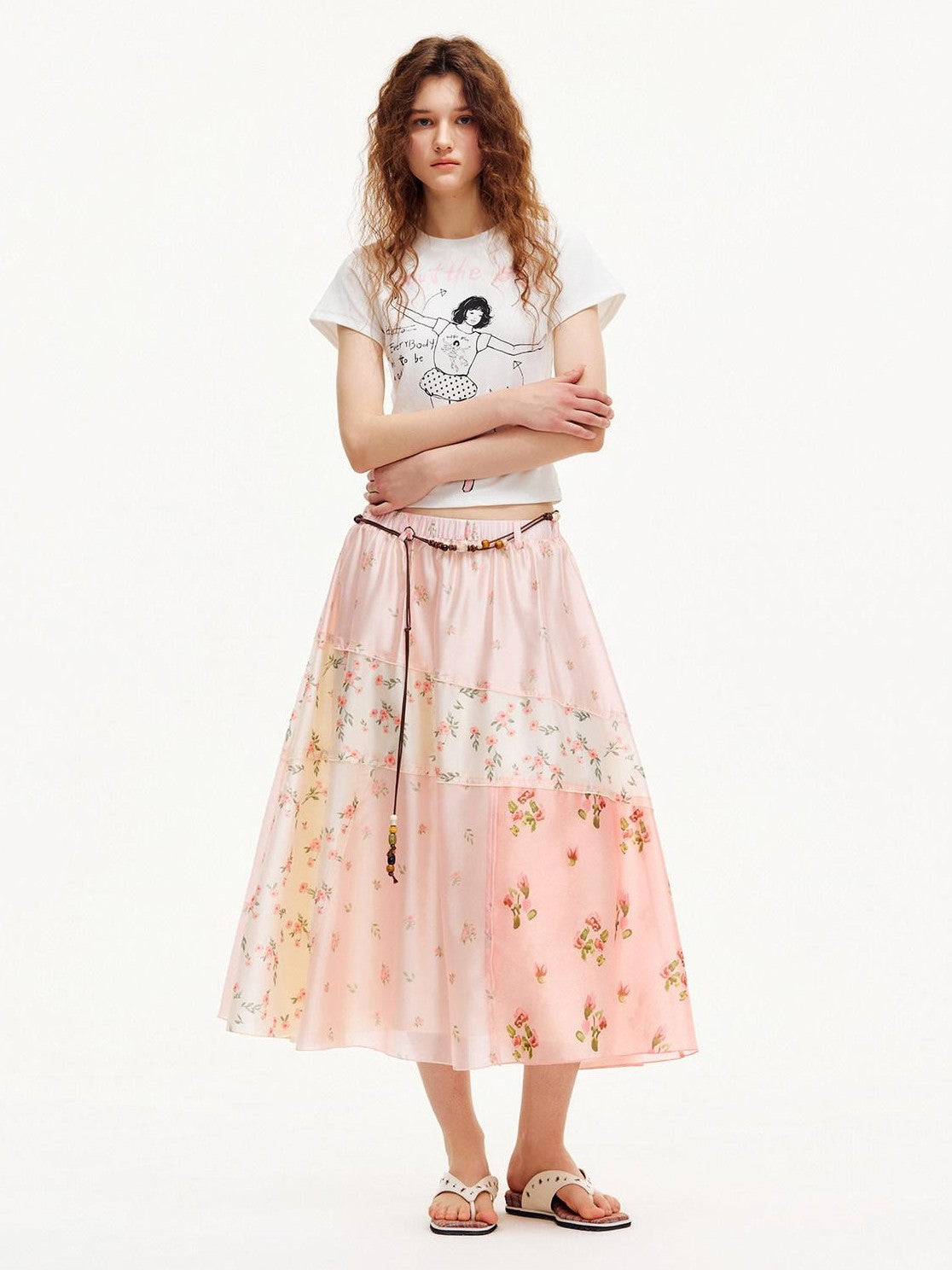 OuttheBlue Pink Patchwork Floral Print A Line Women&