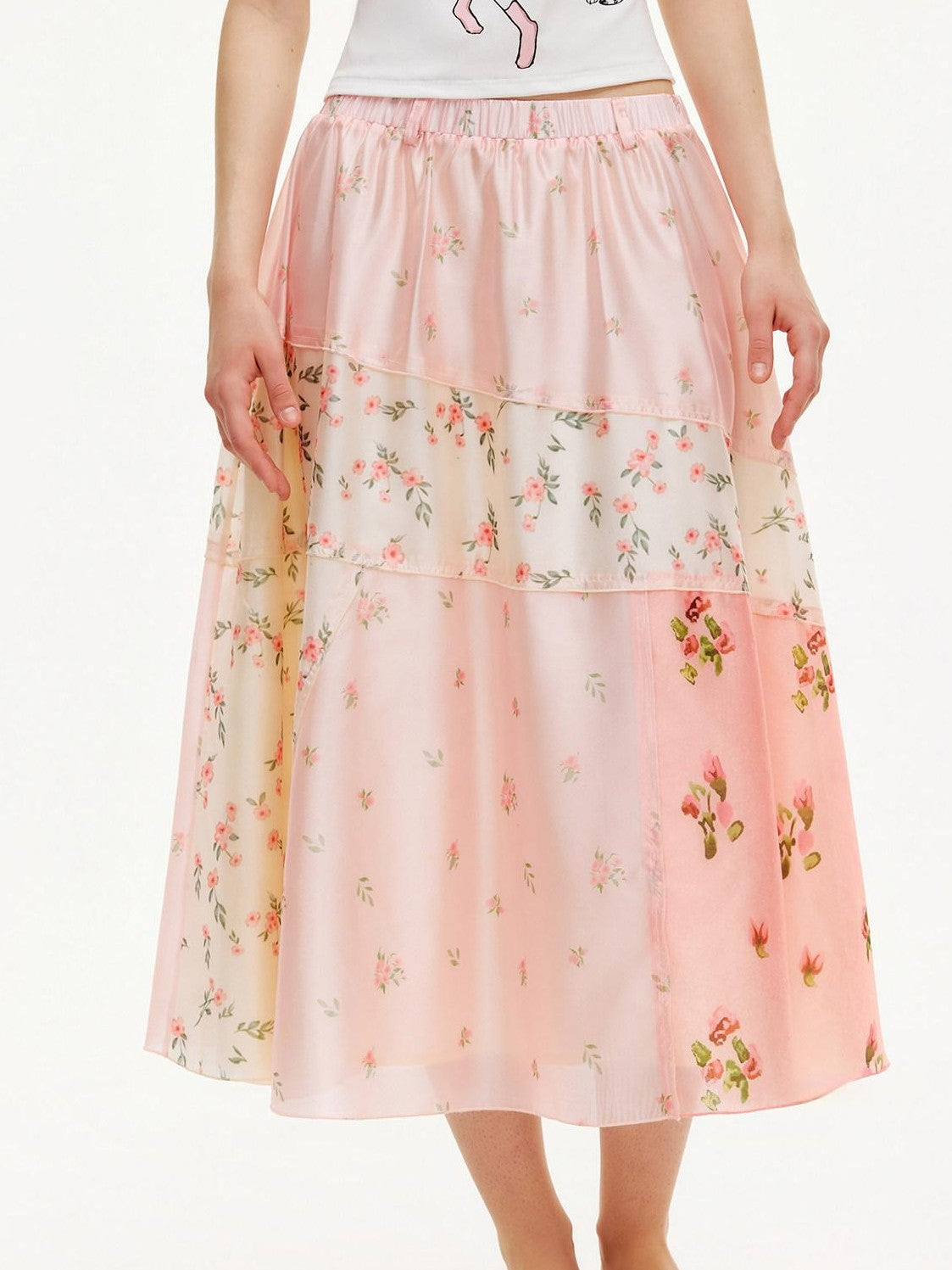 OuttheBlue Pink Patchwork Floral Print A Line Women&
