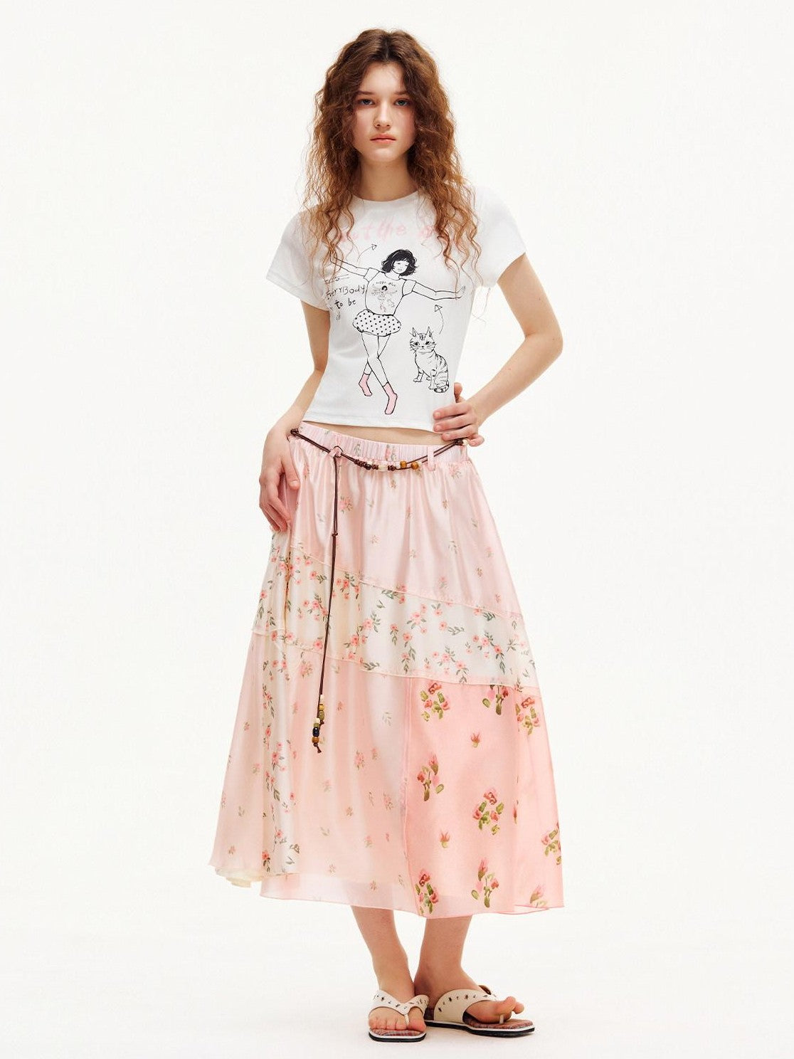 OuttheBlue Pink Patchwork Floral Print A Line Women&