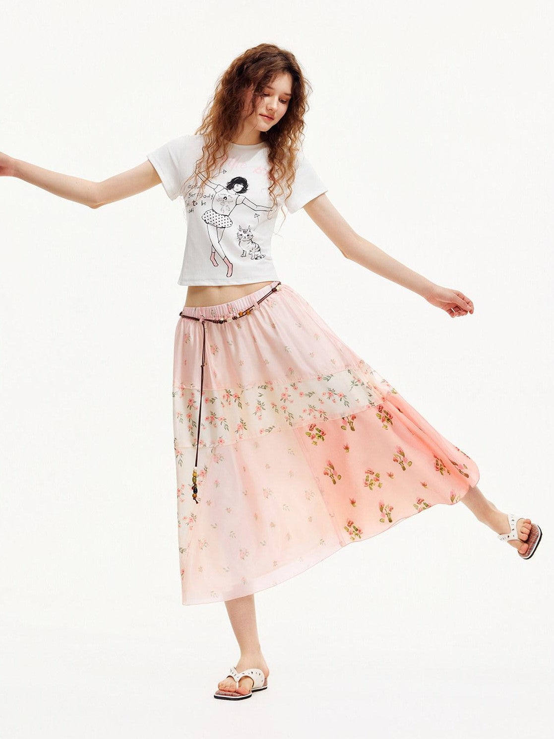 OuttheBlue Pink Patchwork Floral Print A Line Women&