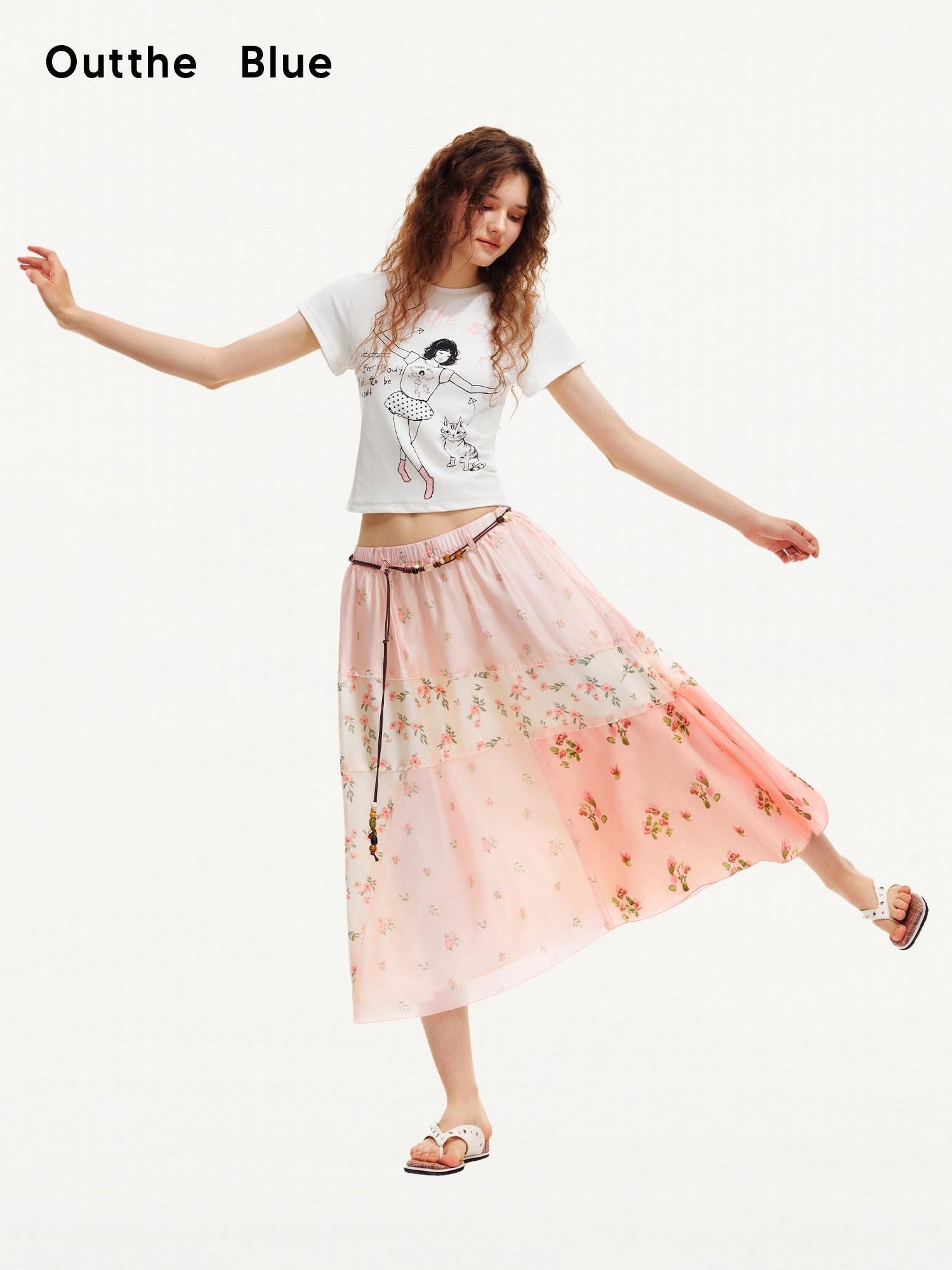 OuttheBlue Pink Patchwork Floral Print A Line Women&