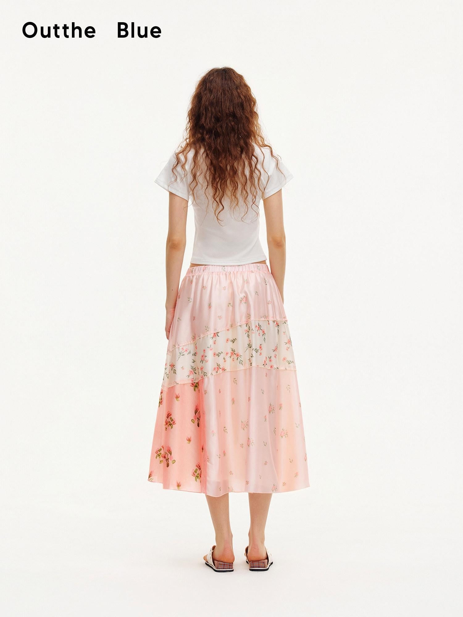 OuttheBlue Pink Patchwork Floral Print A Line Women&
