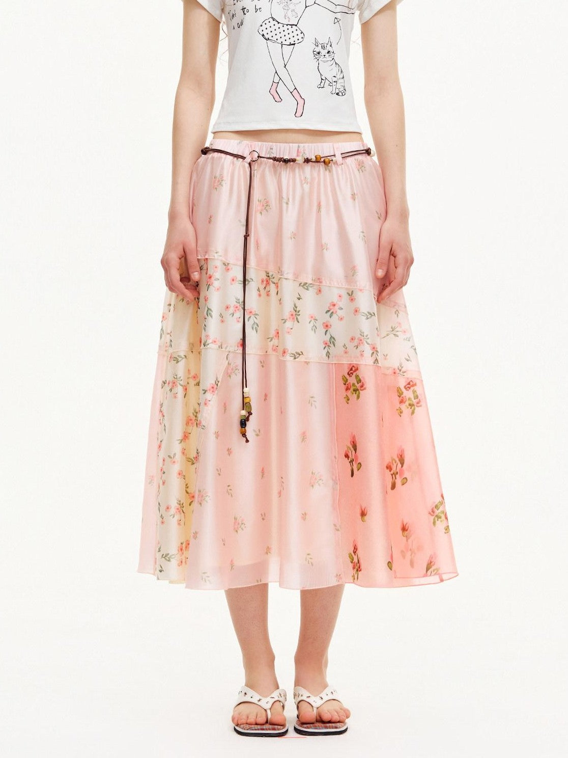 OuttheBlue Pink Patchwork Floral Print A Line Women&