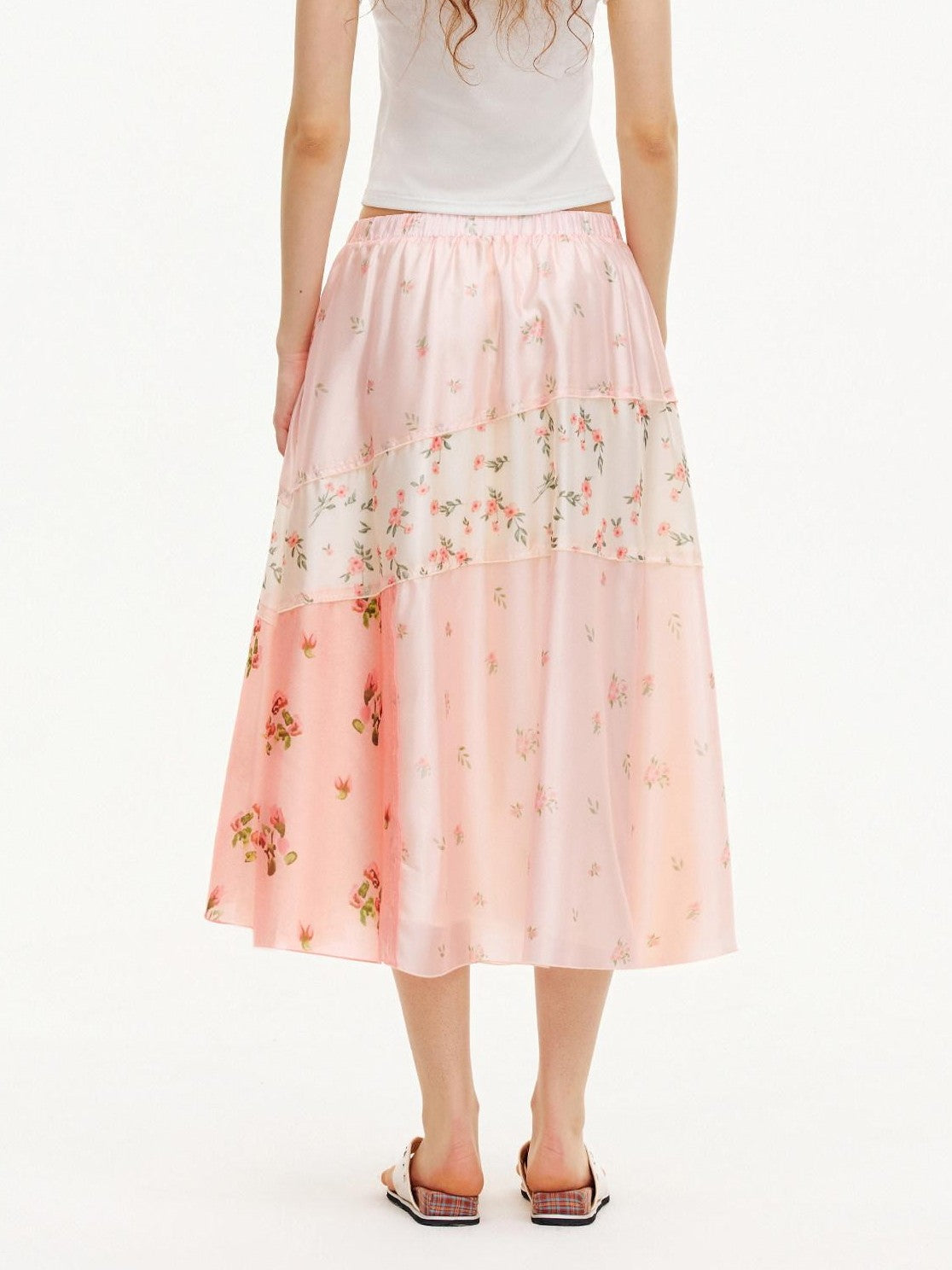 OuttheBlue Pink Patchwork Floral Print A Line Women&