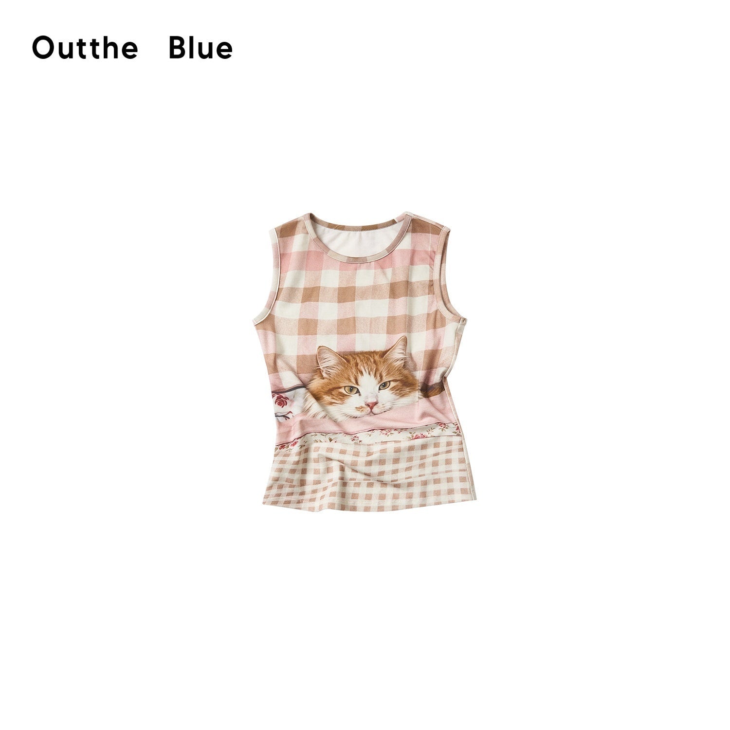 OuttheBlue_Pink_Plaid_Cat_Print_Slim_A_Line_Narrow_Strap_Women&