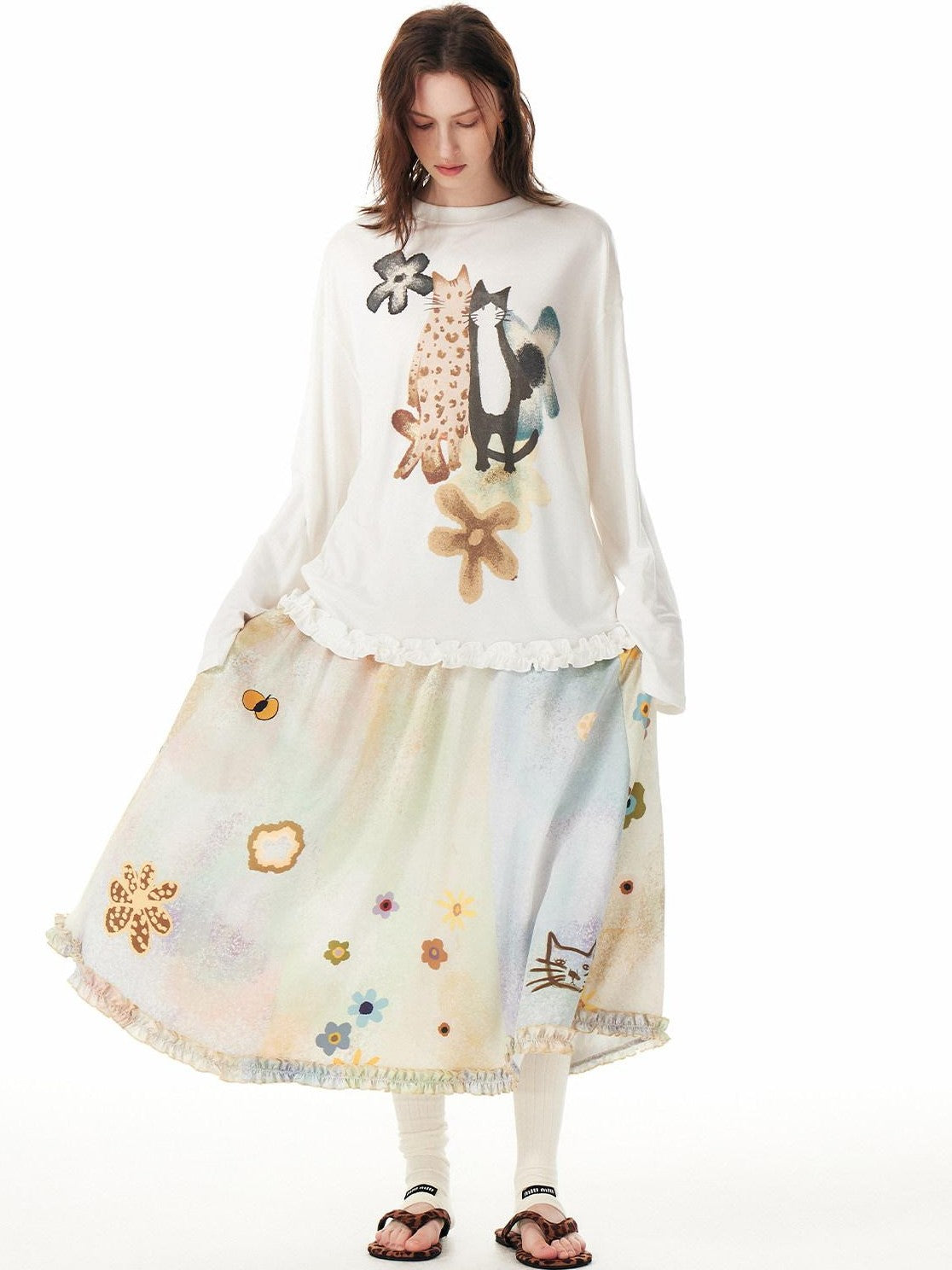 OuttheBlue Pink Ruffle Animal Print Women&