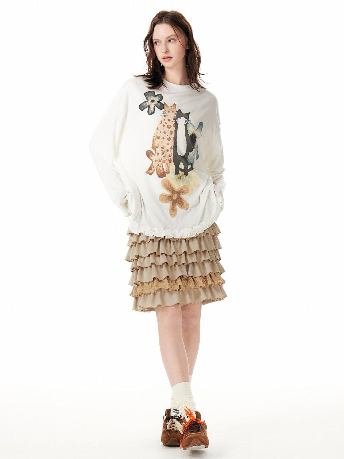 OuttheBlue Pink Ruffle Animal Print Women&