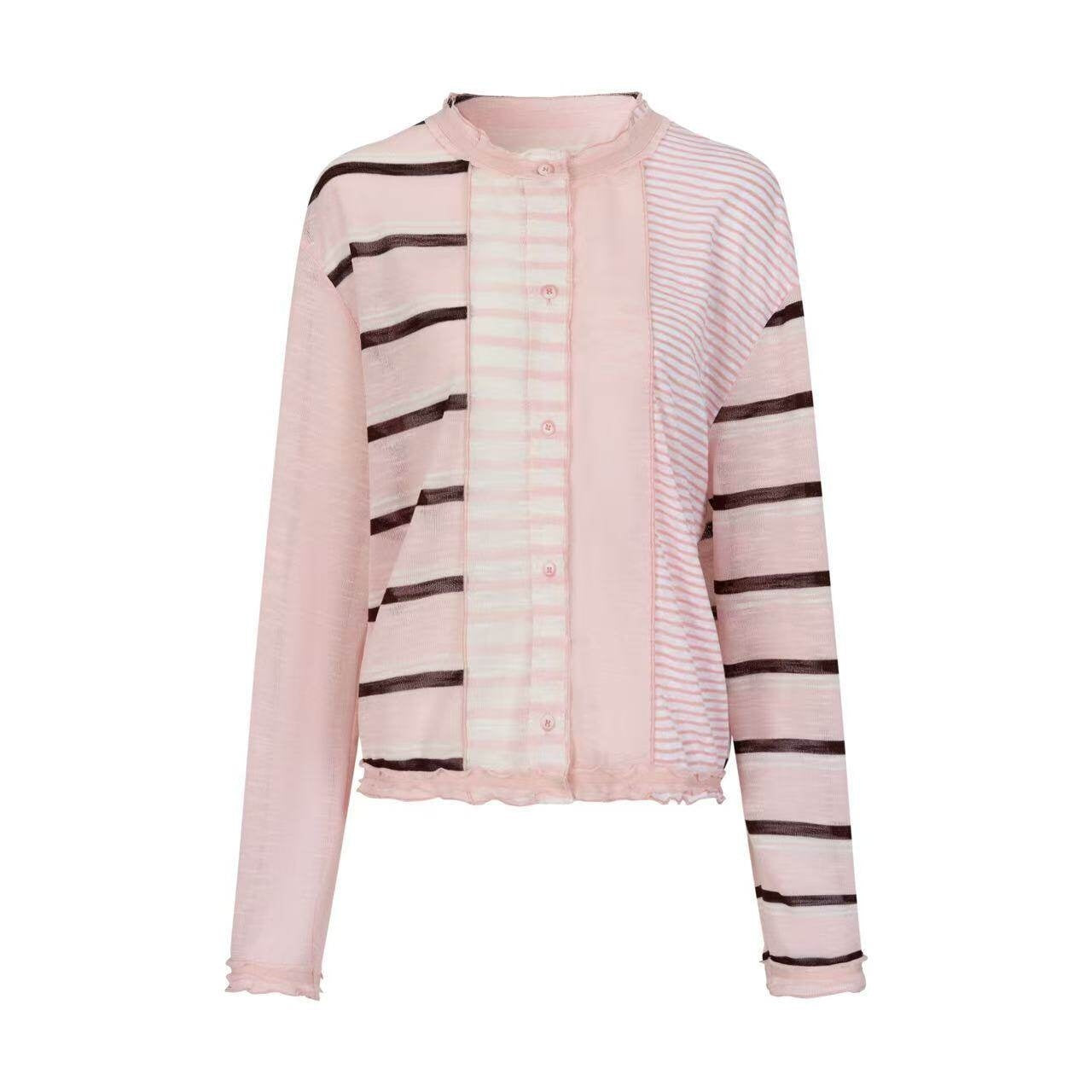 OuttheBlue_Pink_Striped_Patchwork_Drapey_Single_Button_Women&