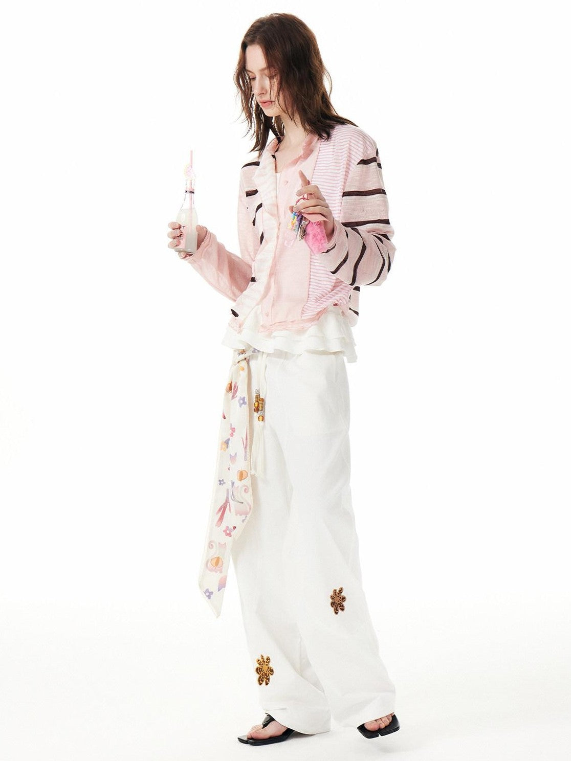 OuttheBlue Pink Striped Patchwork Drapey Single Button Women&