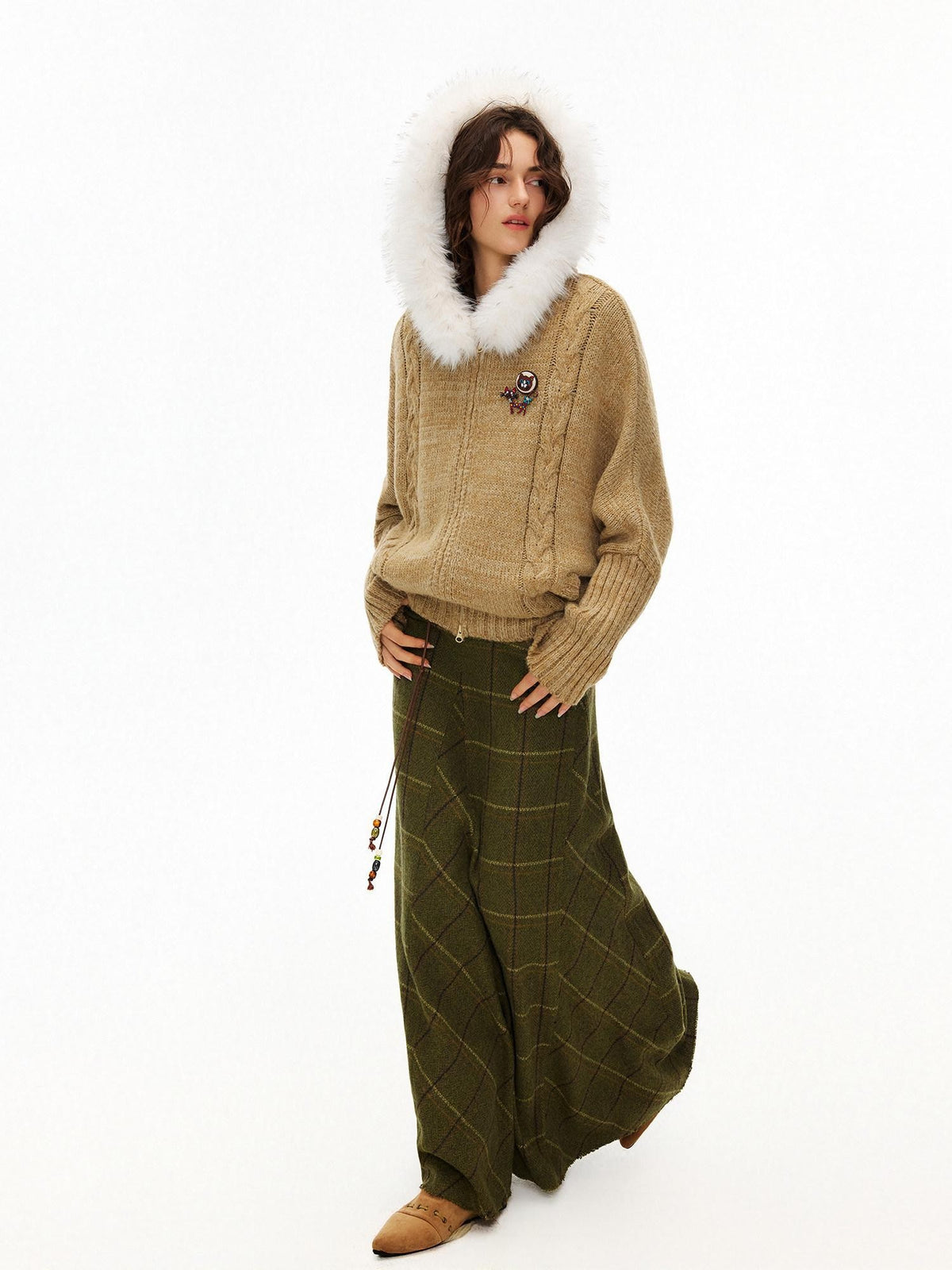 OuttheBlue Plaid Asymmetric High Waist A Line Wool Blend Women&