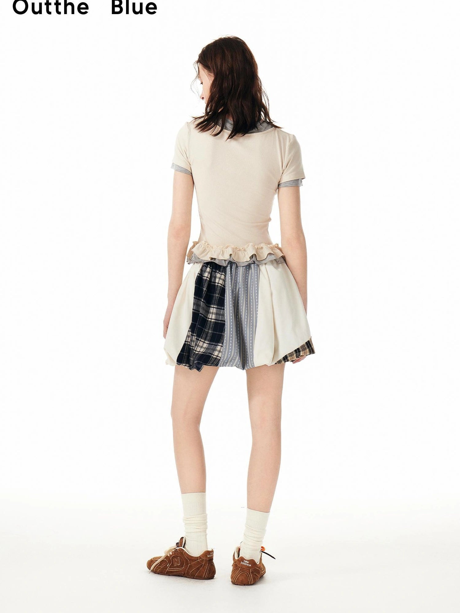 OuttheBlue Plaid Bow Tie Waist Pleated Mini Skirt