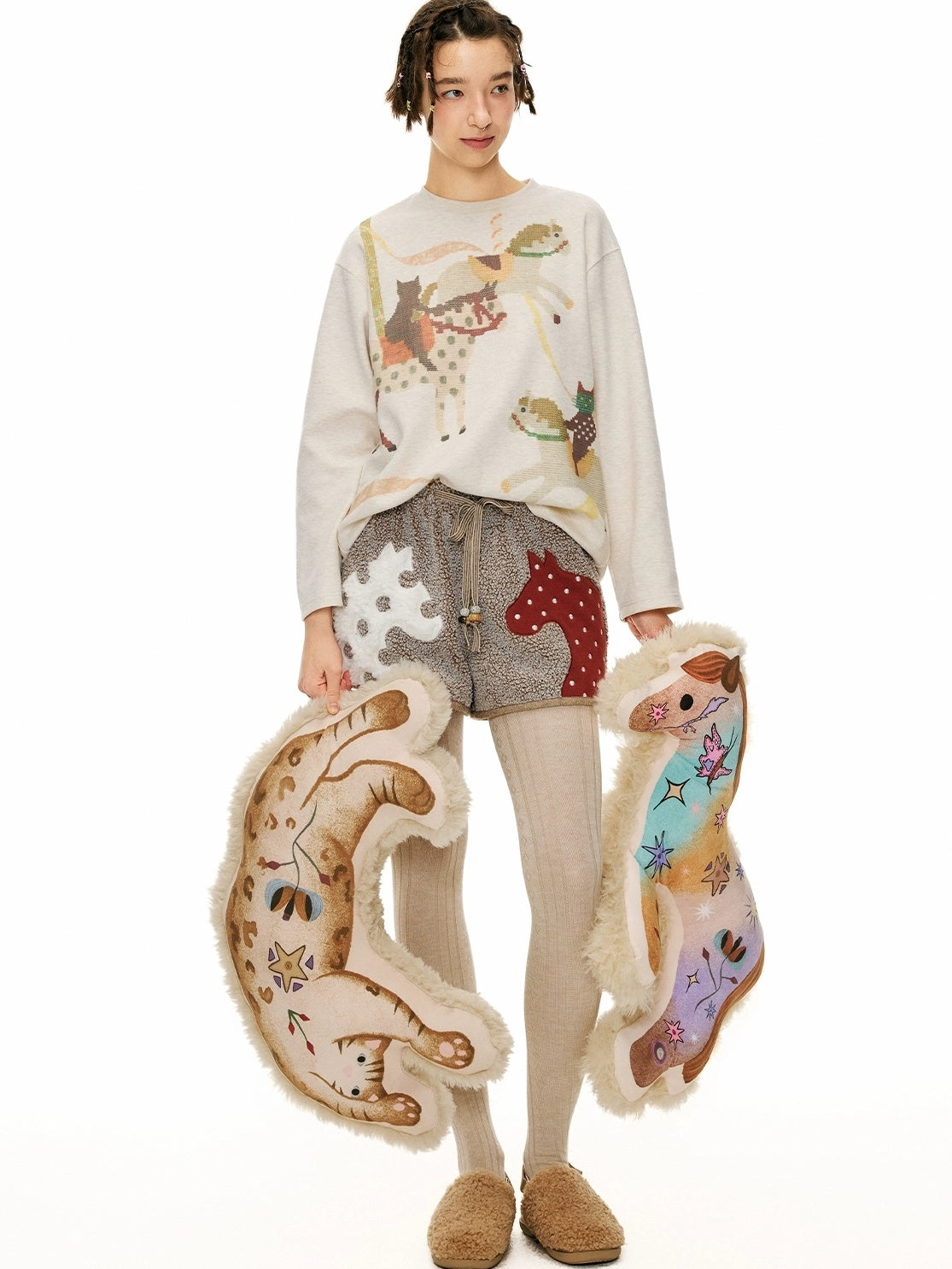 OuttheBlue Plush C Shaped Cartoon Pillow Universal Home Office Stretching Cat Accessories