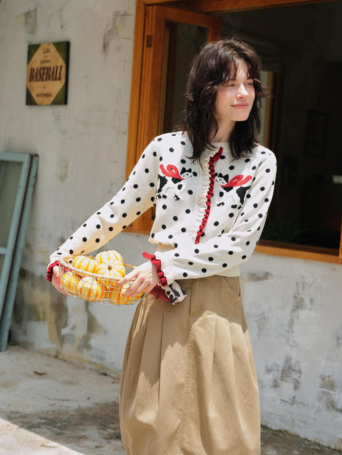 OuttheBlue Polka Dot Cat Towel Embroidery Color Block Women&