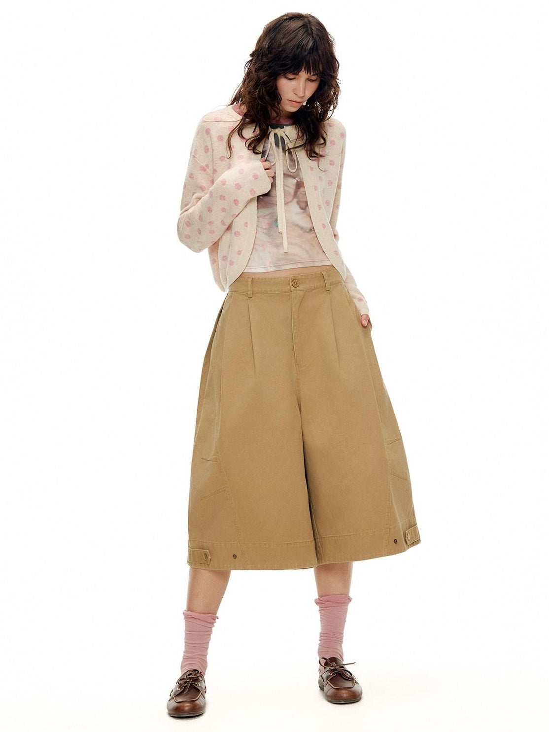 OuttheBlue Polka Dot Crop High Waist Knit Cardigan Loose Fit Women Casual Top & Skirt Sets