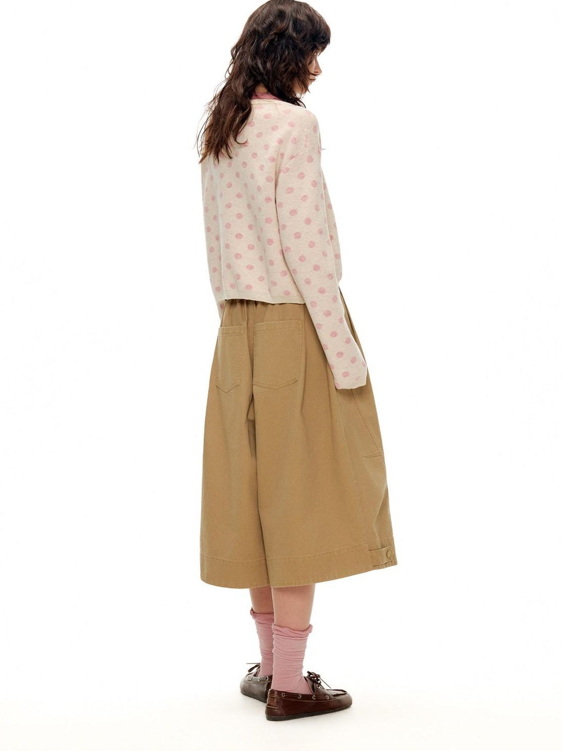 OuttheBlue Polka Dot Crop High Waist Knit Cardigan Loose Fit Women Casual Top & Skirt Sets