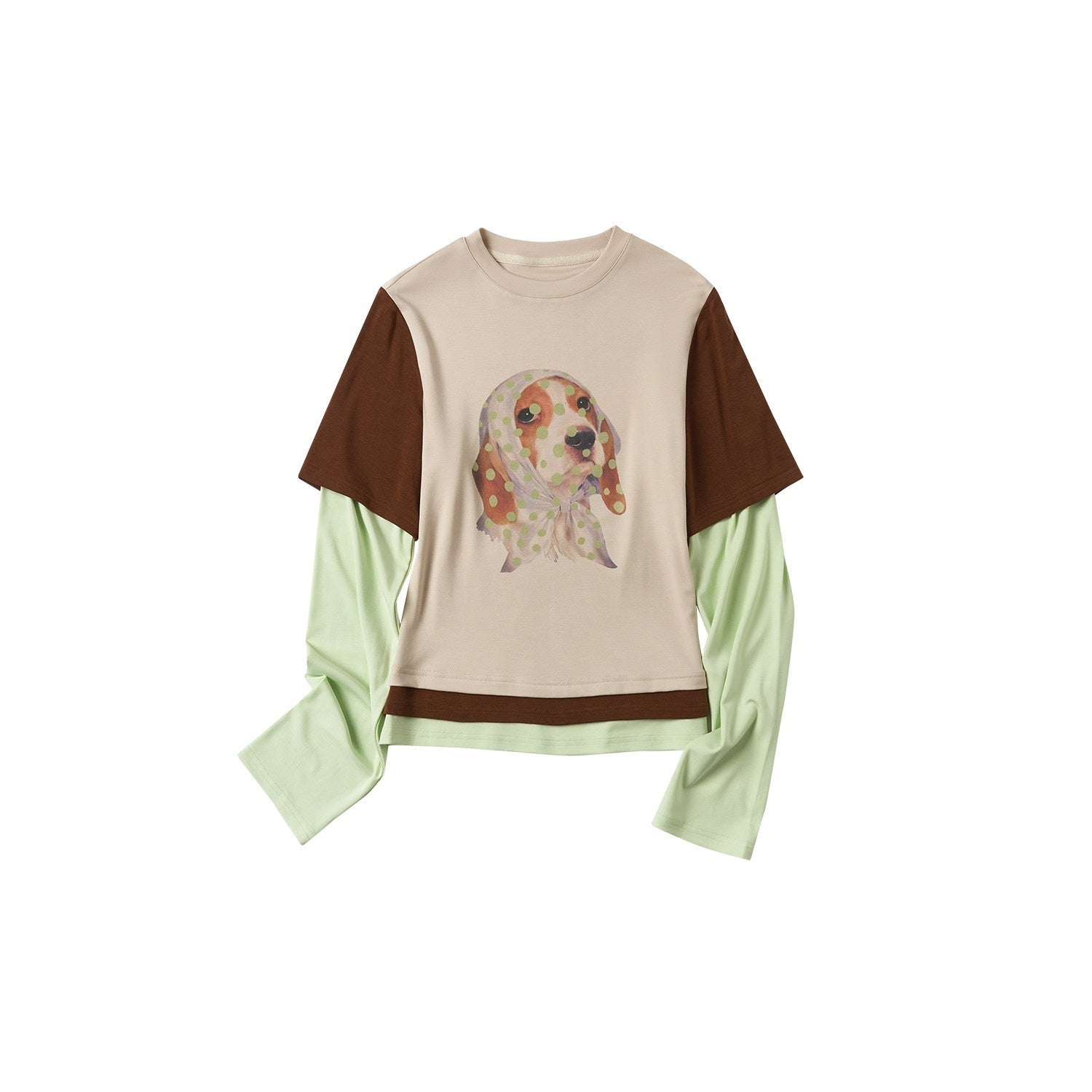 OuttheBlue_Polka_Dot_Dog_Three_Color_Splice_Crew_Neck_Women&