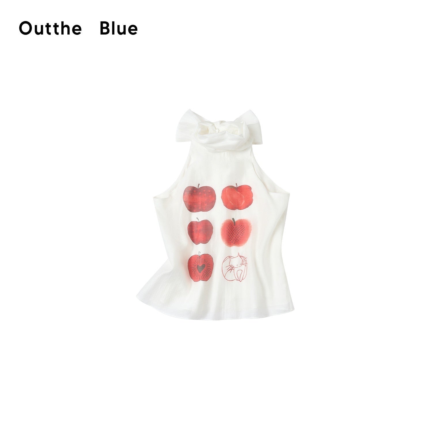 OuttheBlue_Red_Apple_Print_Ribbon_Tie_High_Neck_Women&