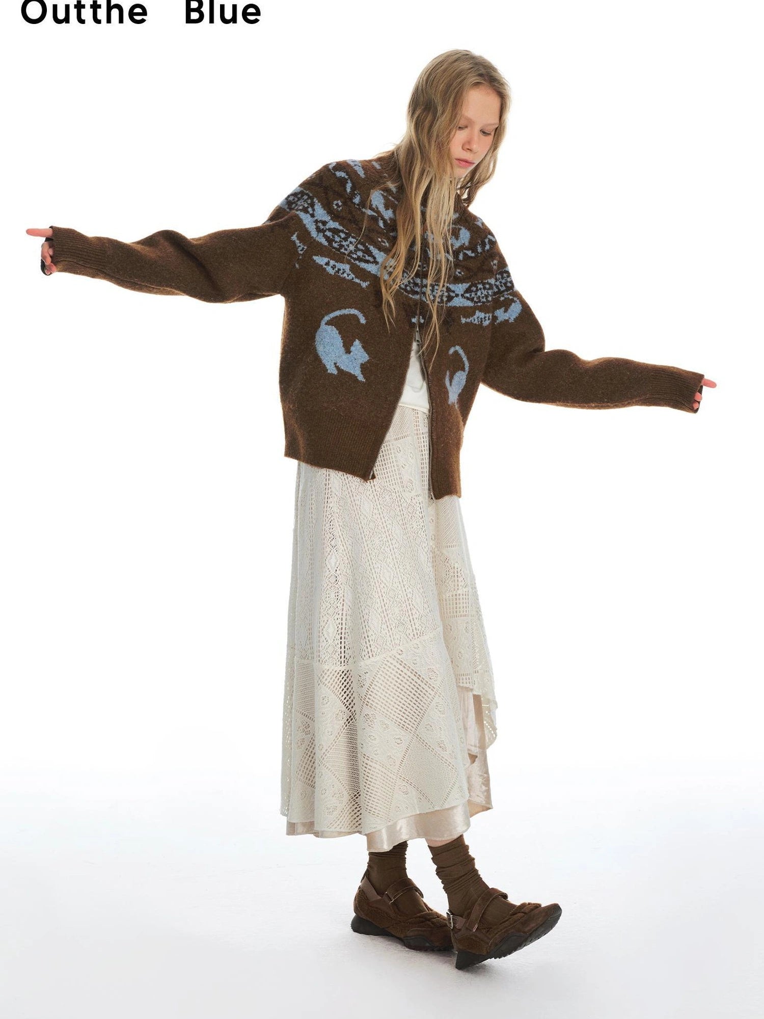 OuttheBlue Romantic Velvet Crochet Lace Asymmetrical Layered Skirt