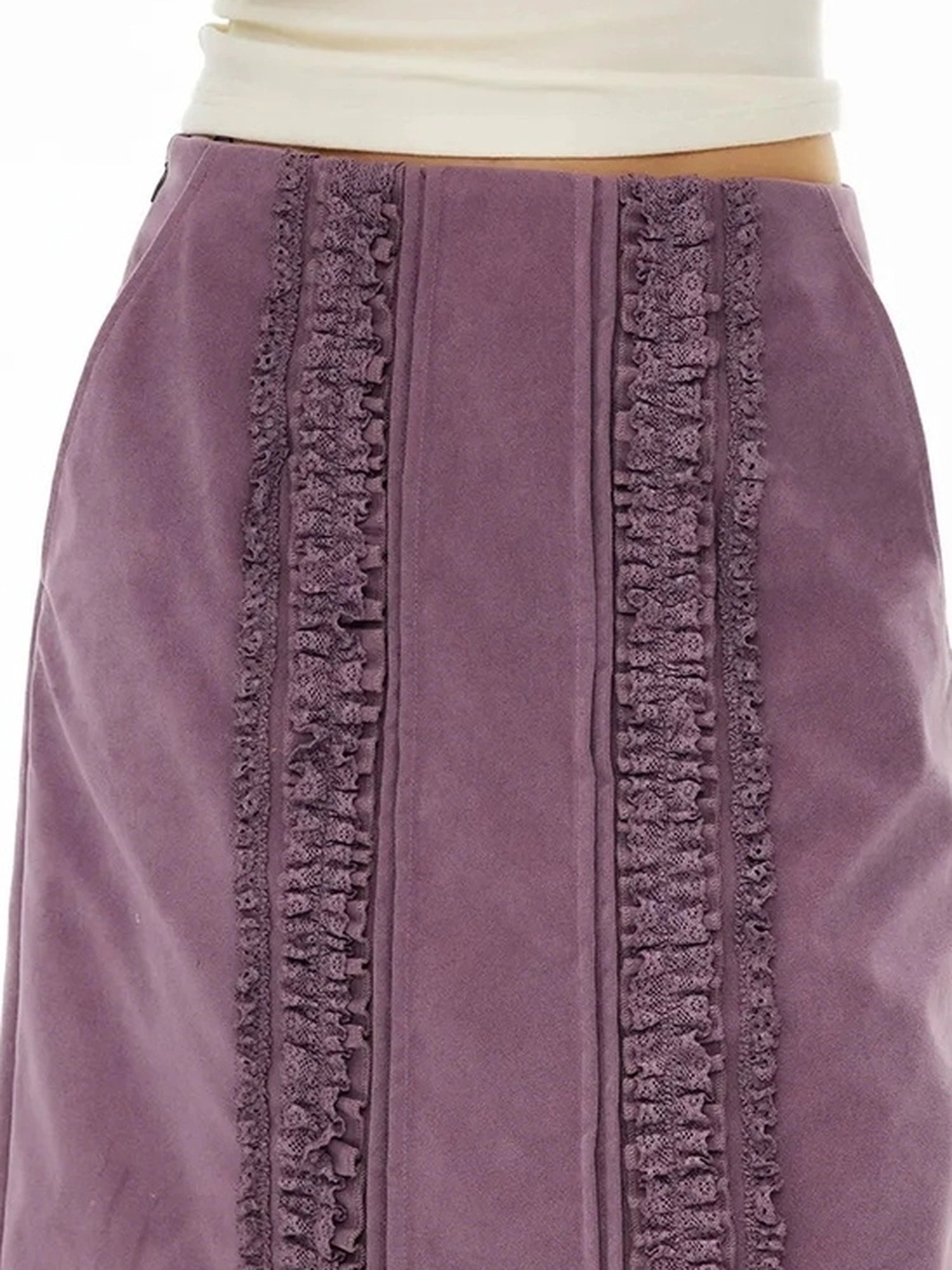 OuttheBlue Romantic Vintage Crochet Lace Midi Skirt