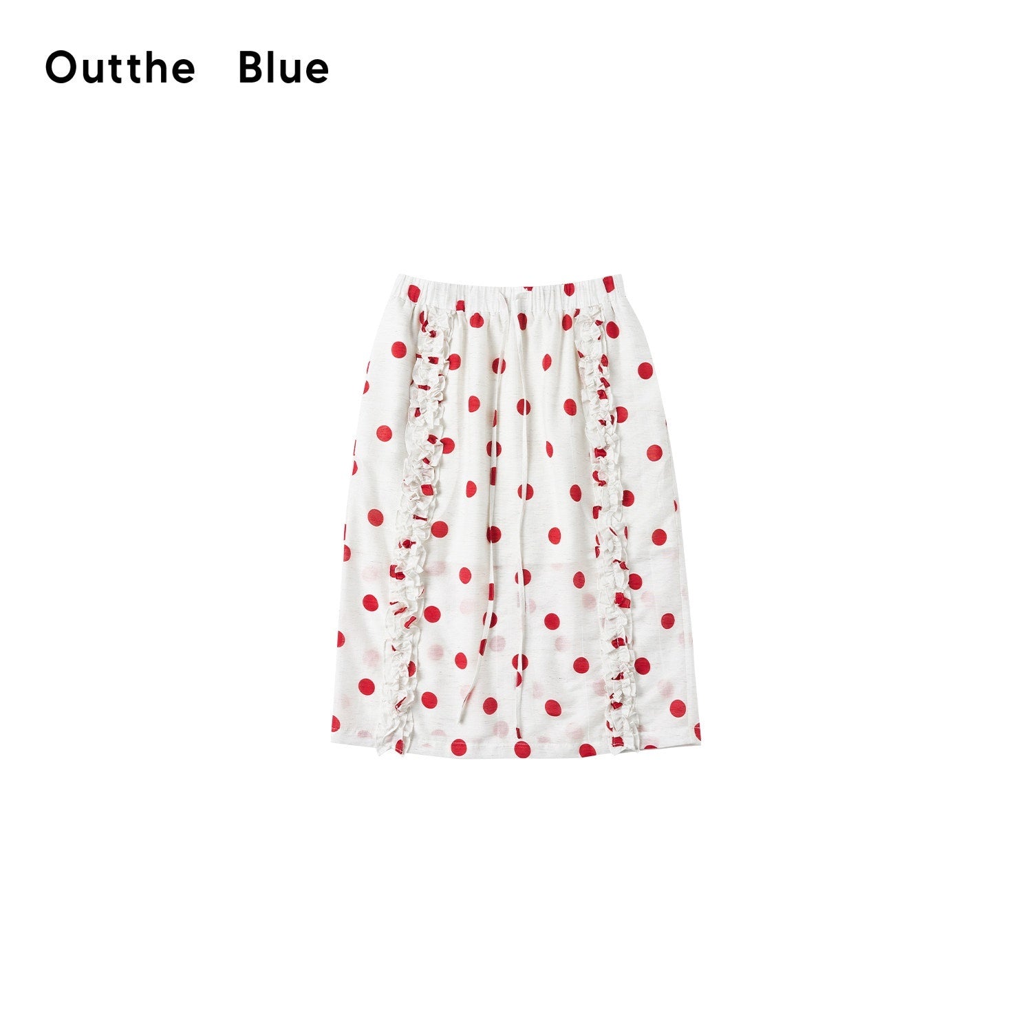 OuttheBlue Ruffle Detail Elastic Waist Printed Linen Blend Straight Off White Midi Skirts