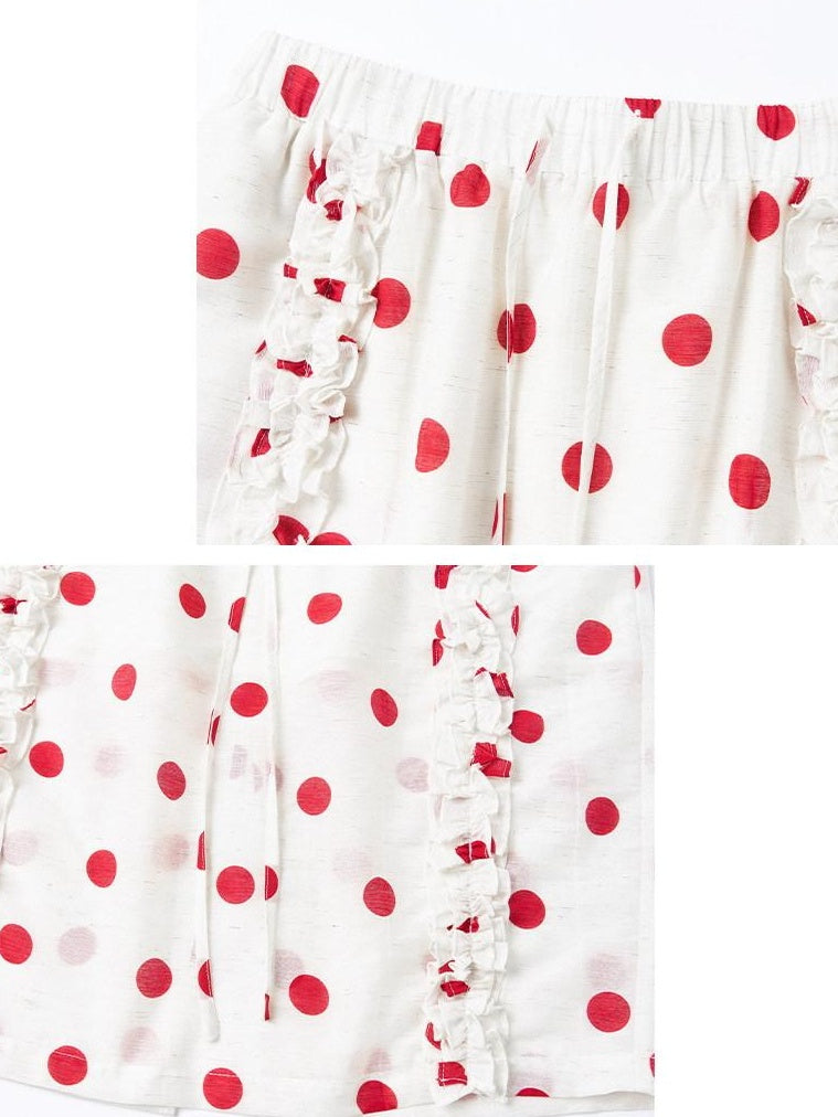 OuttheBlue Ruffle Detail Elastic Waist Printed Linen Blend Straight Off White Midi Skirts