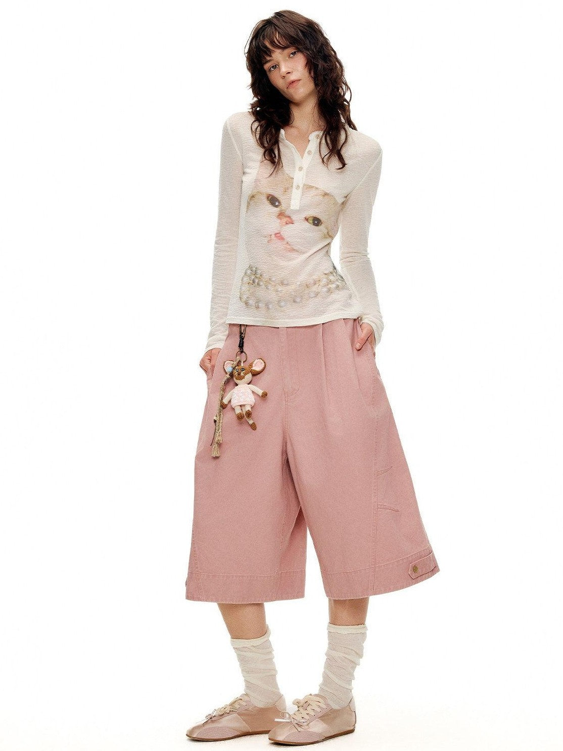 OuttheBlue Sleepy Cat Polka Flocking Print Women&