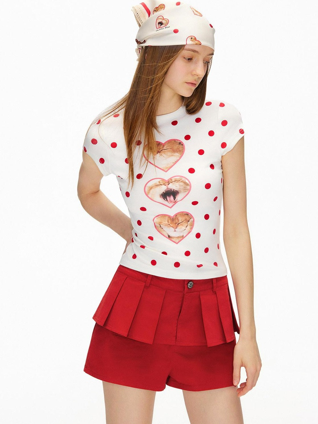 OuttheBlue Sleepy Cat Polka Flocking Print Women&