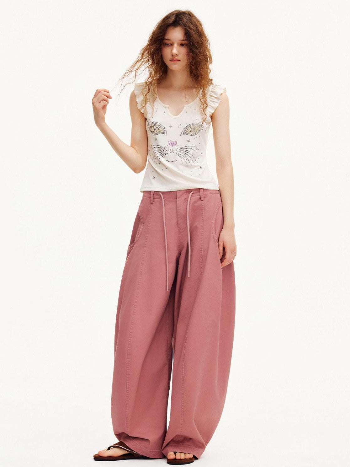 OuttheBlue Smoky Pink Pleated Washed Large Pocket Drawstring Women&