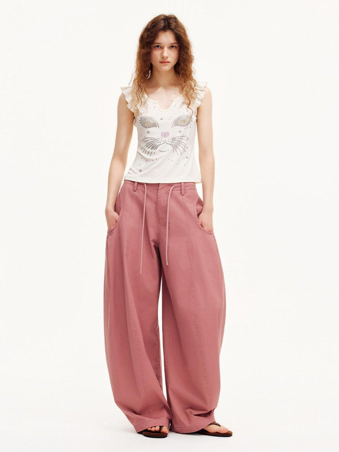 OuttheBlue Smoky Pink Pleated Washed Large Pocket Drawstring Women&