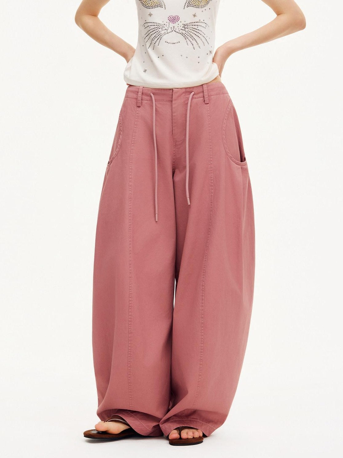 OuttheBlue Smoky Pink Pleated Washed Large Pocket Drawstring Women&