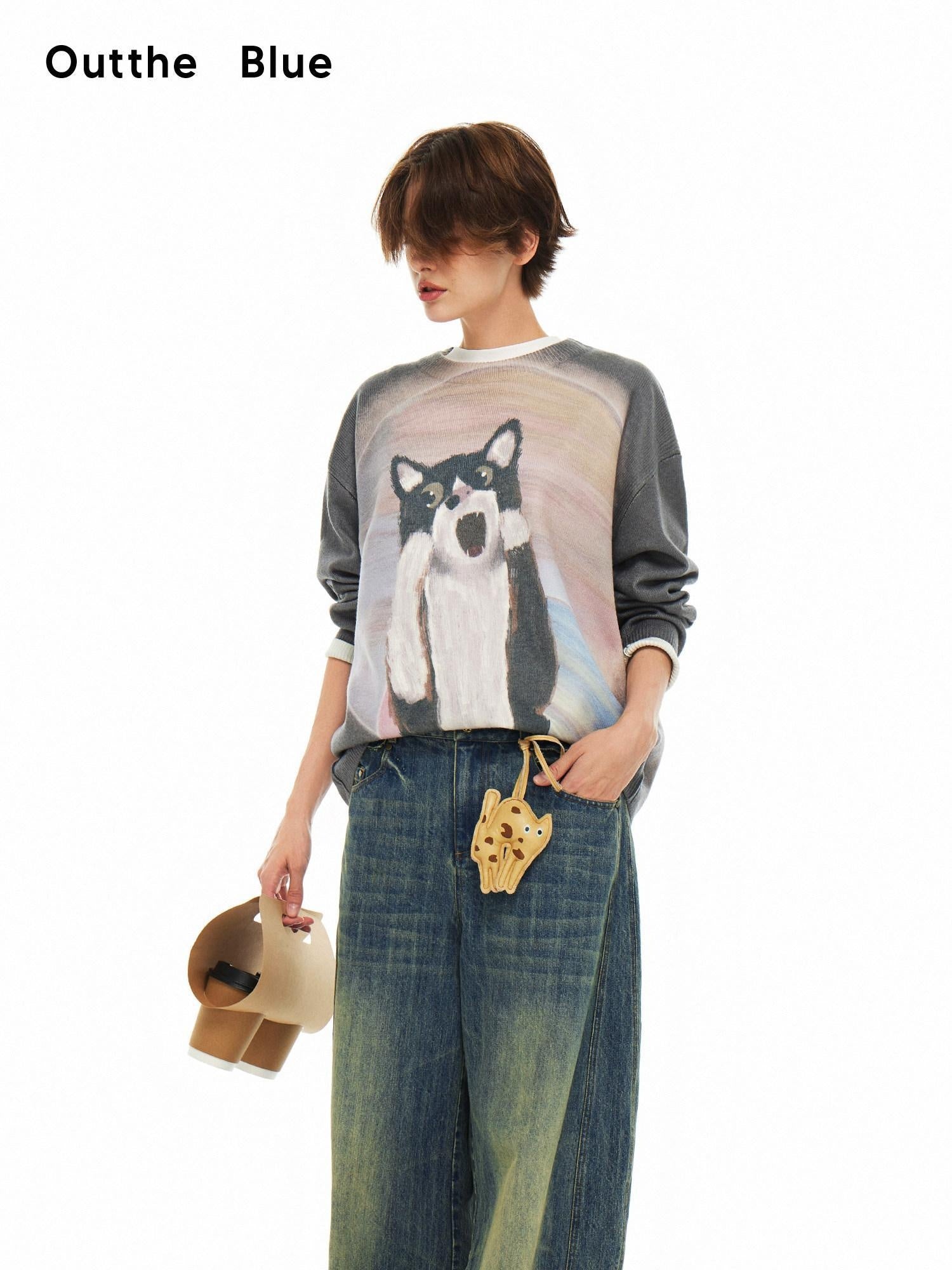 OuttheBlue Soft Acrylic Blend Classic Crewneck Pullover Office Animal Print Knitwear