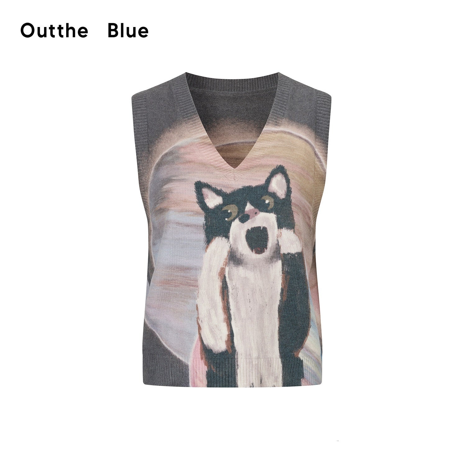 OuttheBlue Soft Acrylic Blend Office Cropped V-neck Sleeveless Animal Print Tank Tops