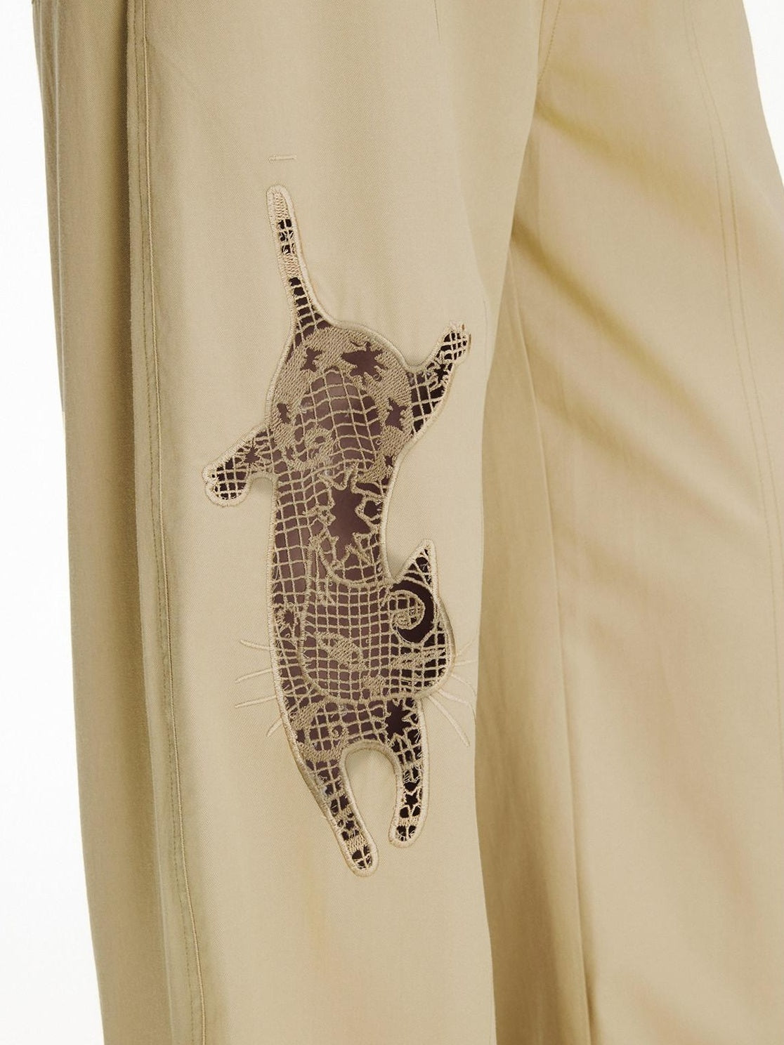 OuttheBlue Soft Cotton Animal Print Casual Straight Leg Natural Waist Khaki Womens Chinos