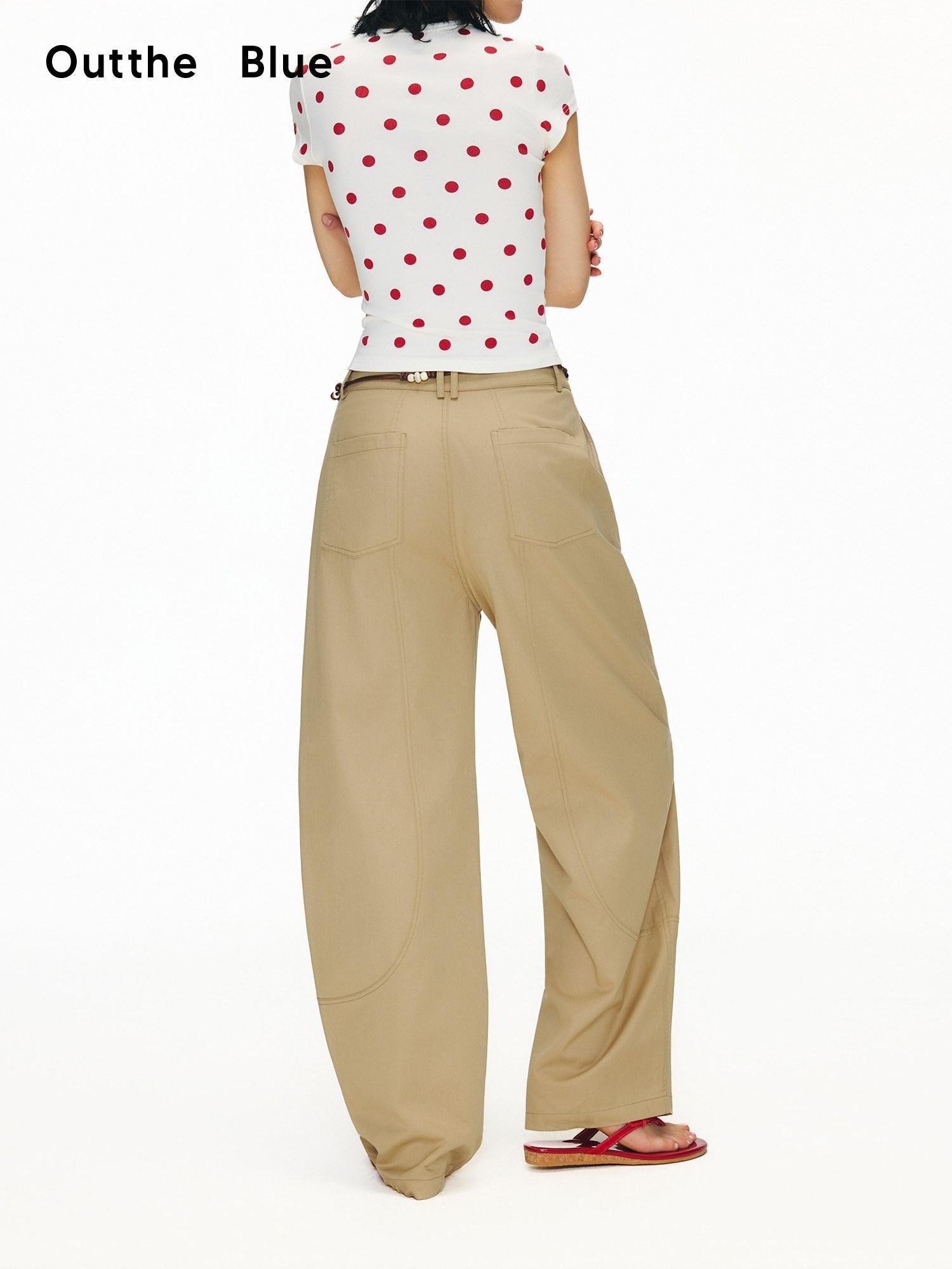 OuttheBlue Soft Cotton Animal Print Casual Straight Leg Natural Waist Khaki Womens Chinos
