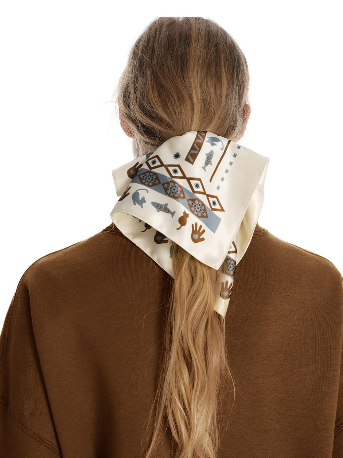 OuttheBlue Soft Fabric Animal Print Square Bow For Women Brown Beige Hair Accessories