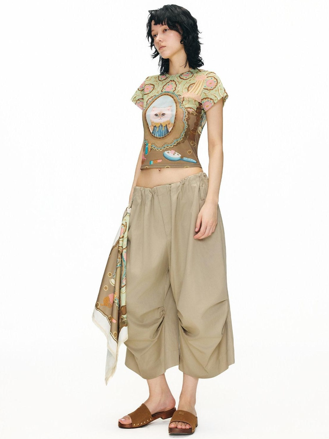 OuttheBlue Soft Lyocell Blend Relaxed Wide Leg Pleated Women Natural Waist Chinos