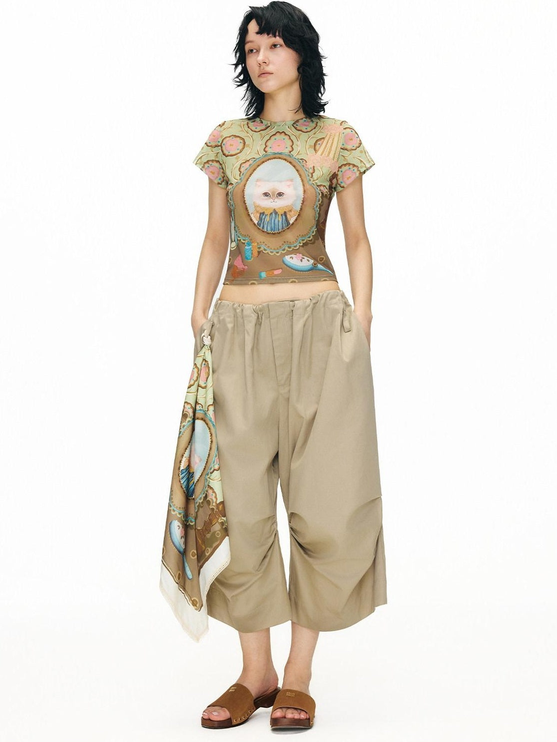 OuttheBlue Soft Lyocell Blend Relaxed Wide Leg Pleated Women Natural Waist Chinos