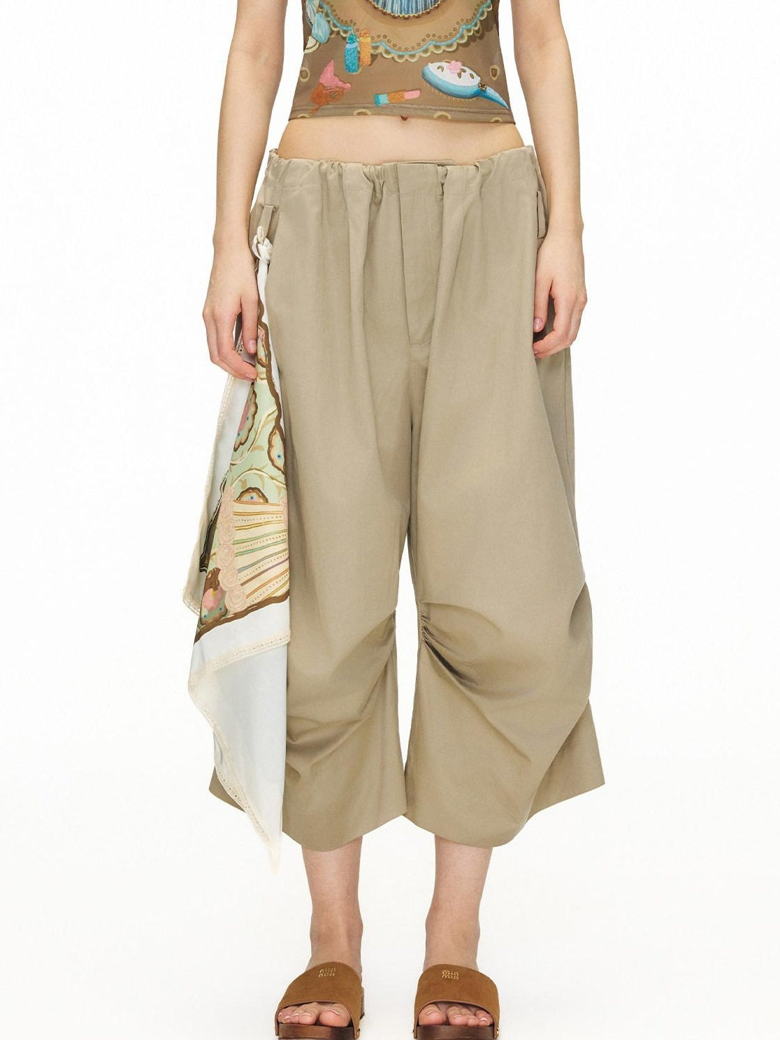 OuttheBlue Soft Lyocell Blend Relaxed Wide Leg Pleated Women Natural Waist Chinos
