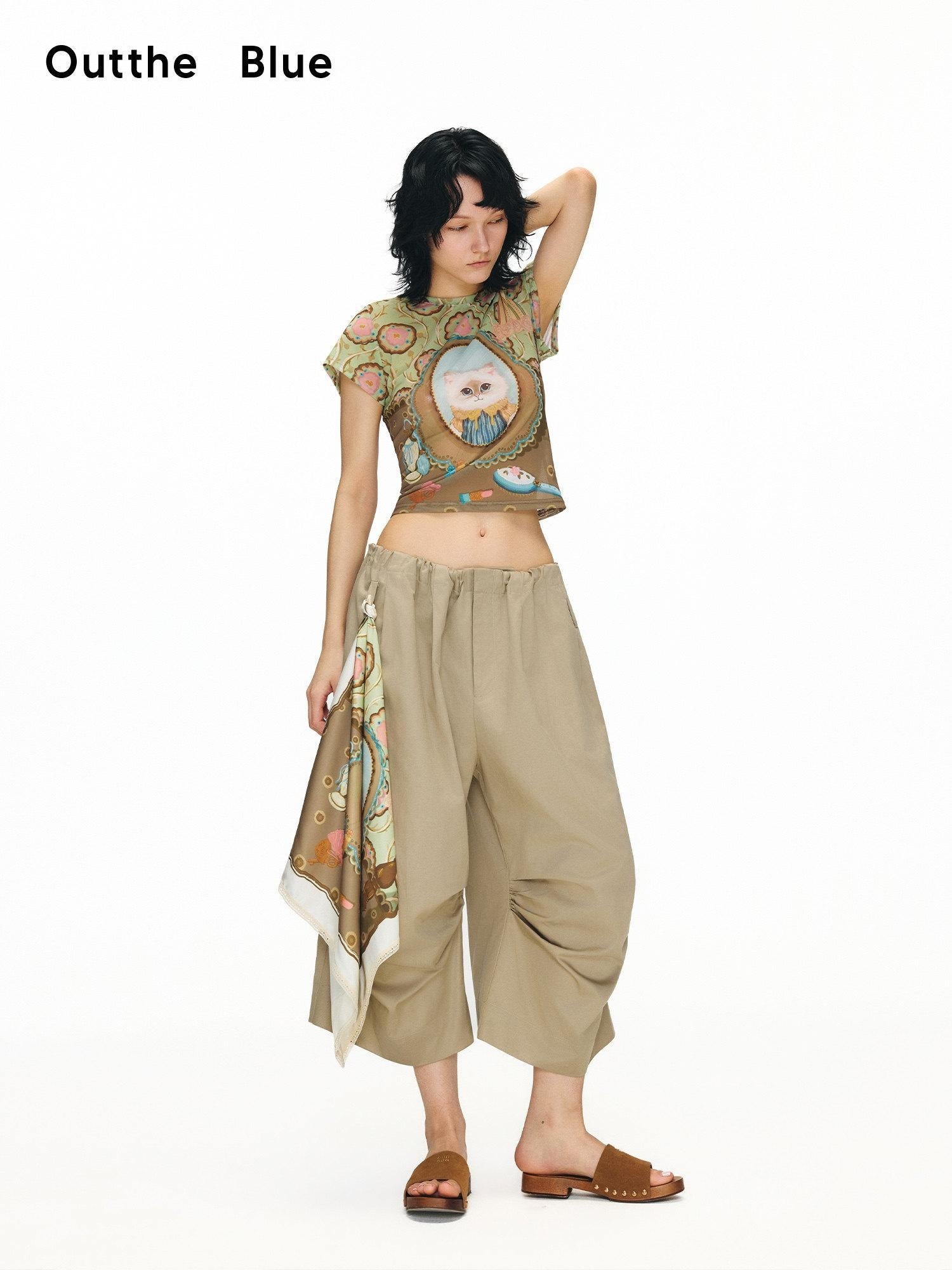 OuttheBlue Soft Lyocell Blend Relaxed Wide Leg Pleated Women Natural Waist Chinos