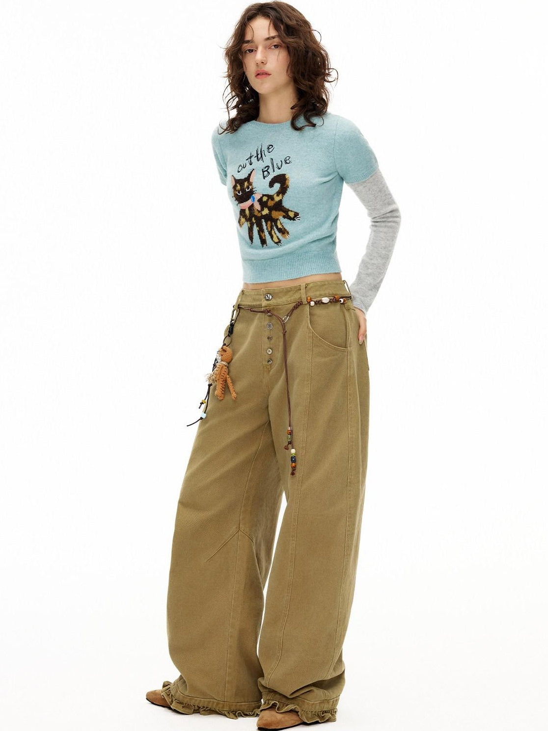 OuttheBlue Soft Slim Fit Faux Layer Embroidered Short Sleeve Travel Women Gray Blue Knitwear