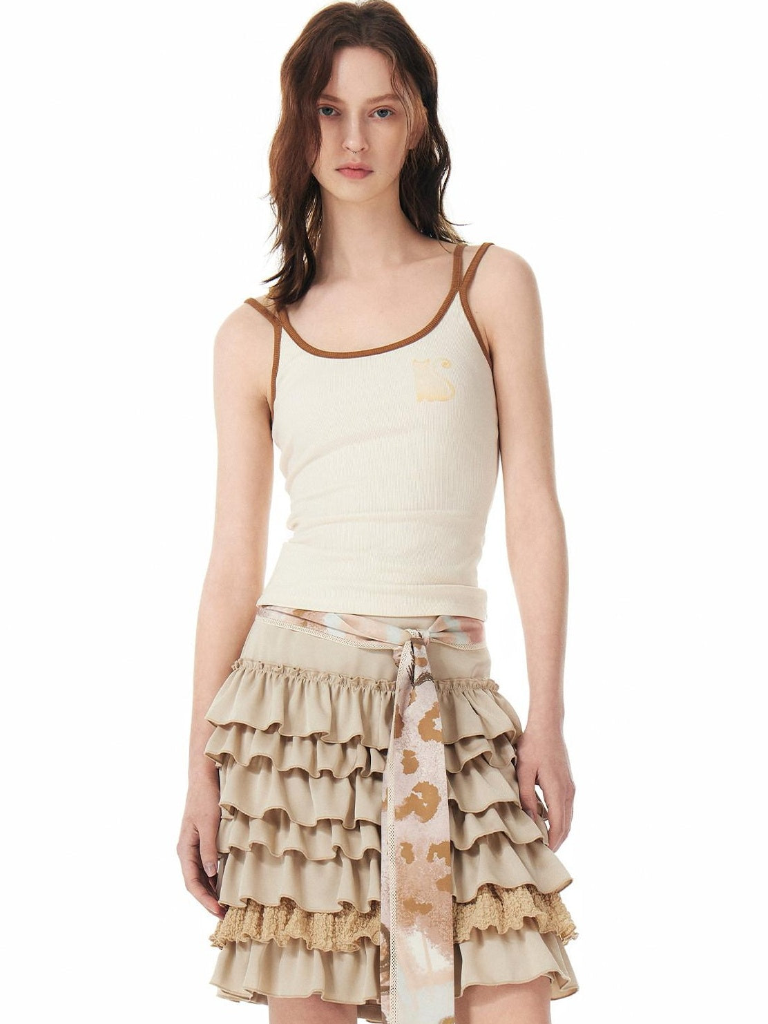 OuttheBlue Soft Stretch Cotton Viscose Blend Fitted Layering Beige Brown Tank Camisoles