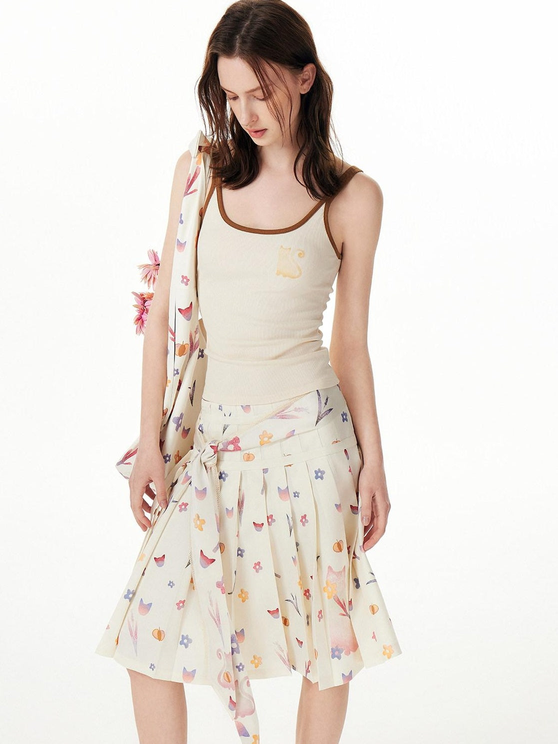 OuttheBlue Soft Stretch Cotton Viscose Blend Fitted Layering Beige Brown Tank Camisoles