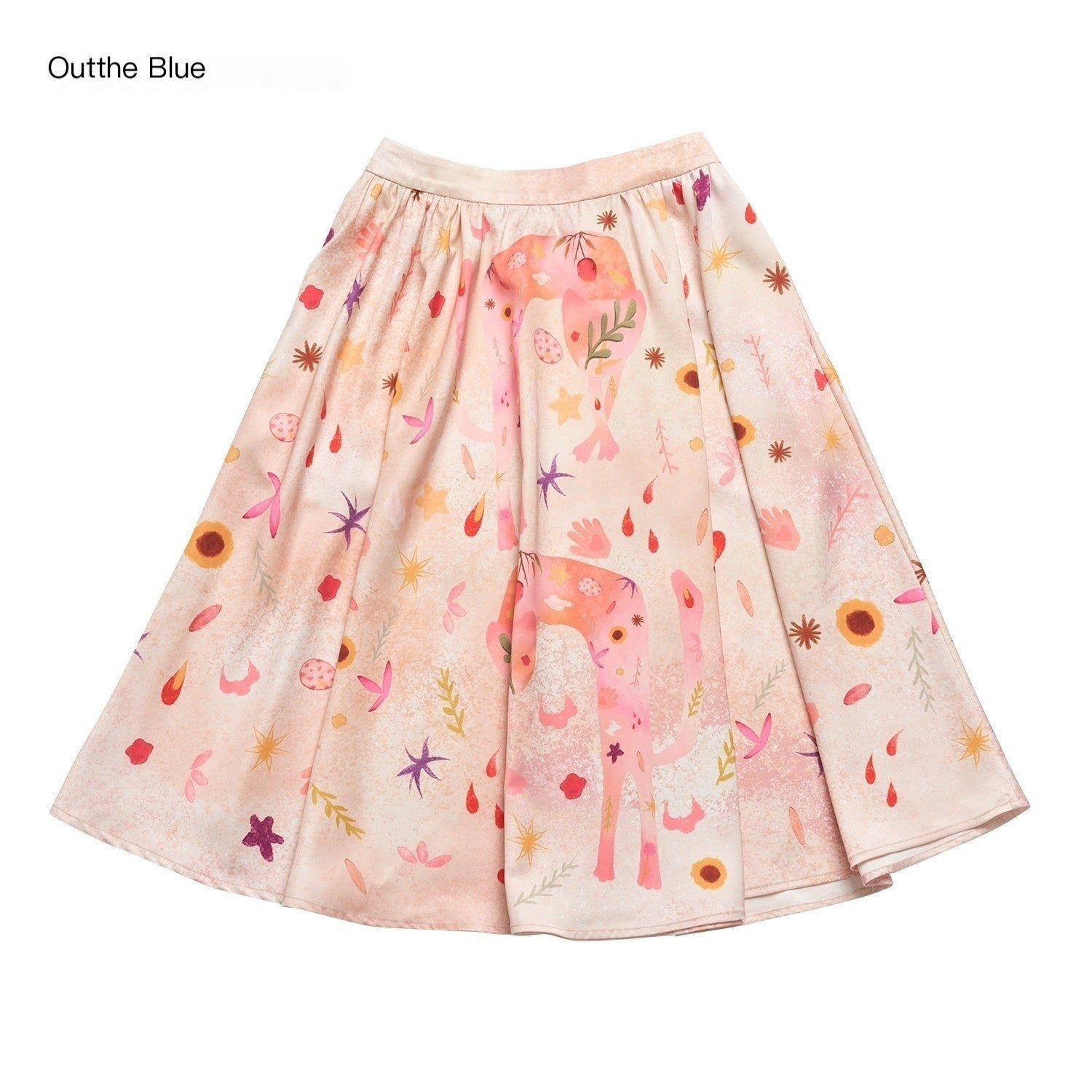 OuttheBlue Soft Tencel Round Neck Two Piece White Tee Pink Orange Skirt Top & Skirt Sets