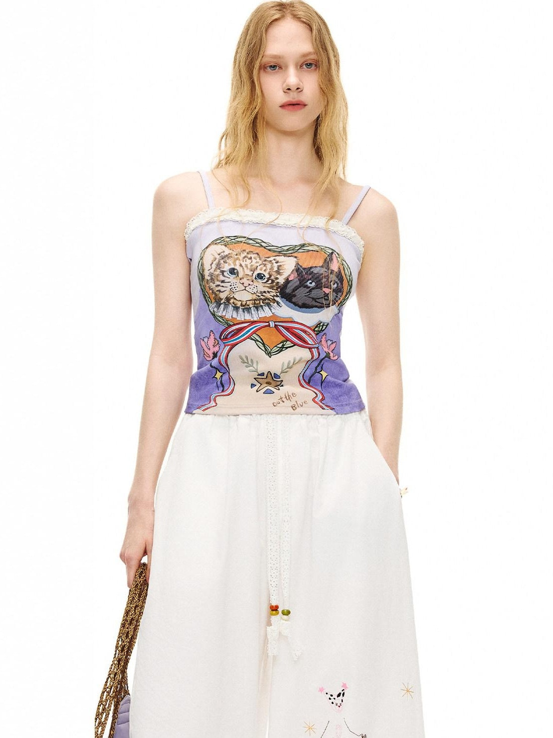 OuttheBlue Soft Viscose Cotton Blend Slim Fit Cropped Animal Print Women Purple Camisoles