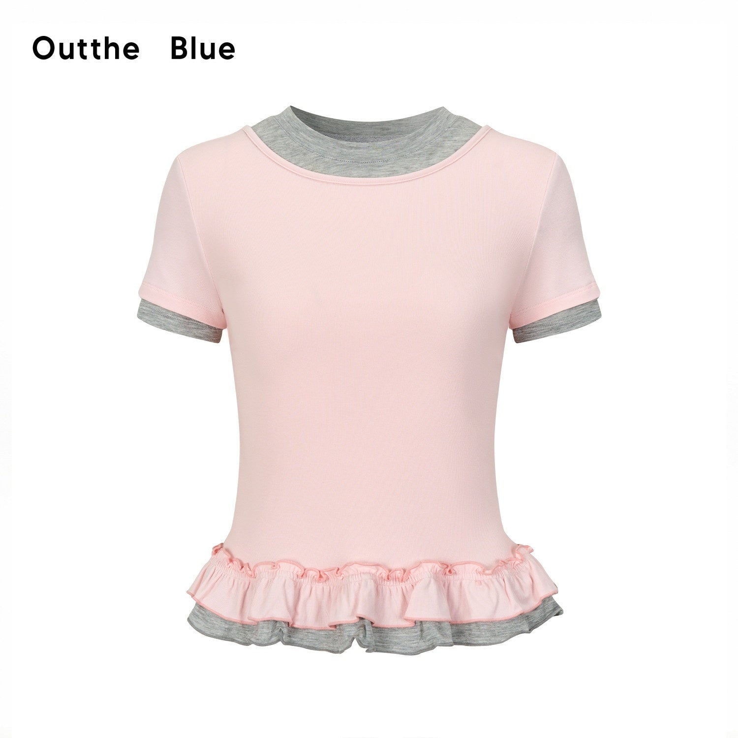 OuttheBlue Soft Viscose Stretch Cute Slim Fit Colorblock Cropped Short Sleeve T-Shirts