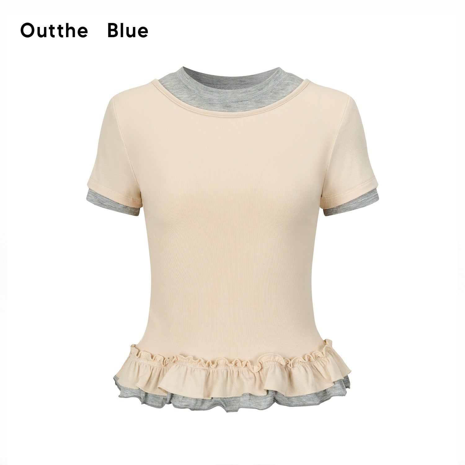 OuttheBlue Soft Viscose Stretch Cute Slim Fit Colorblock Cropped Short Sleeve T-Shirts